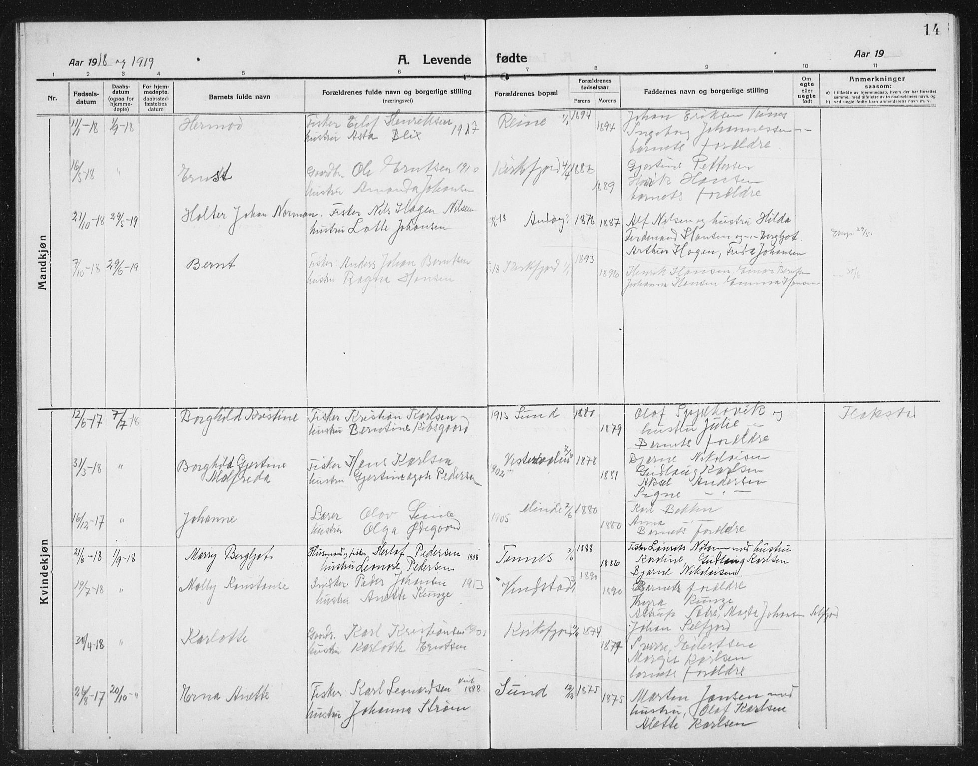 Ministerialprotokoller, klokkerbøker og fødselsregistre - Nordland, SAT/A-1459/887/L1229: Parish register (copy) no. 887C01, 1916-1935, p. 14