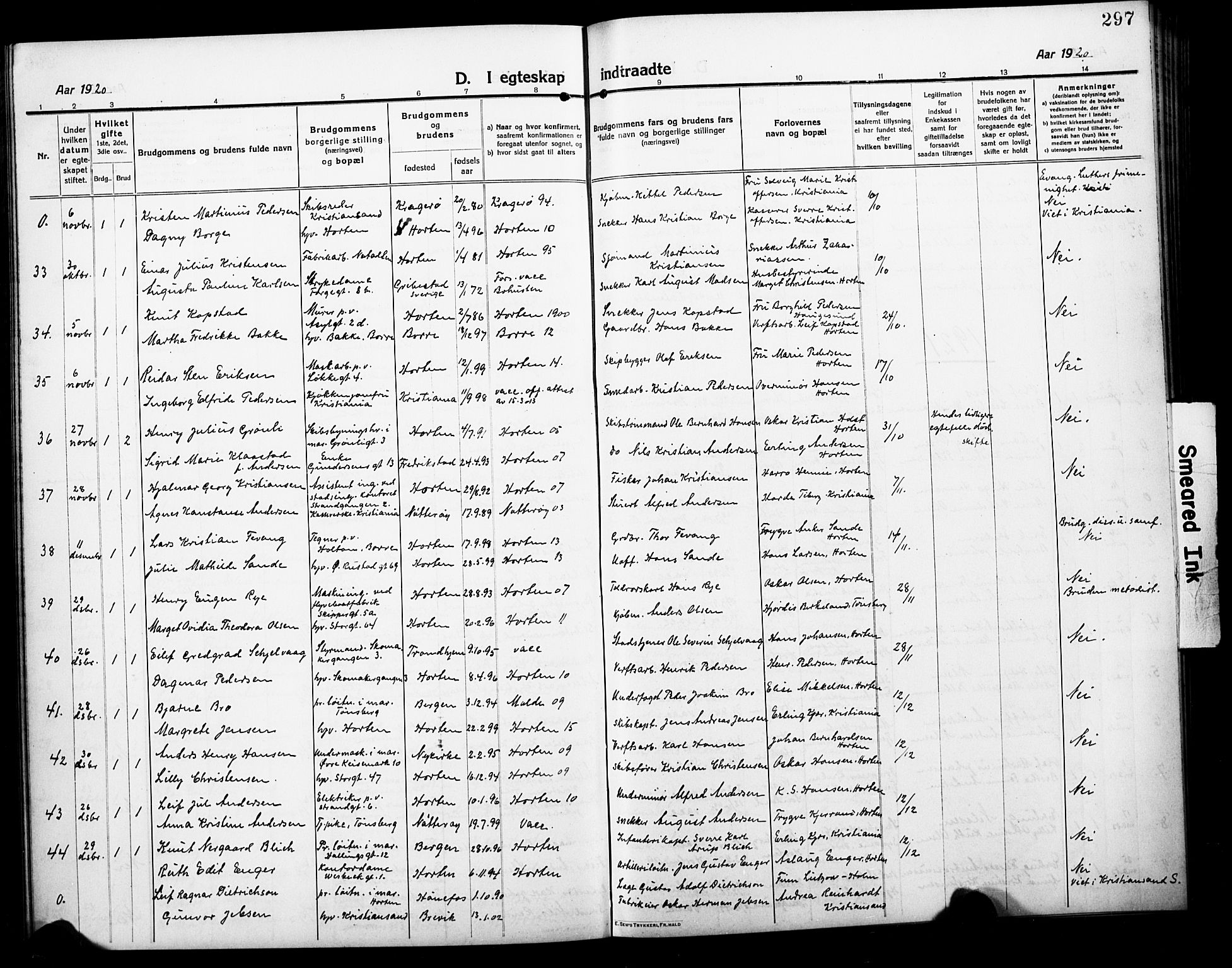 Horten kirkebøker, SAKO/A-348/G/Ga/L0008: Parish register (copy) no. 8, 1916-1926, p. 297