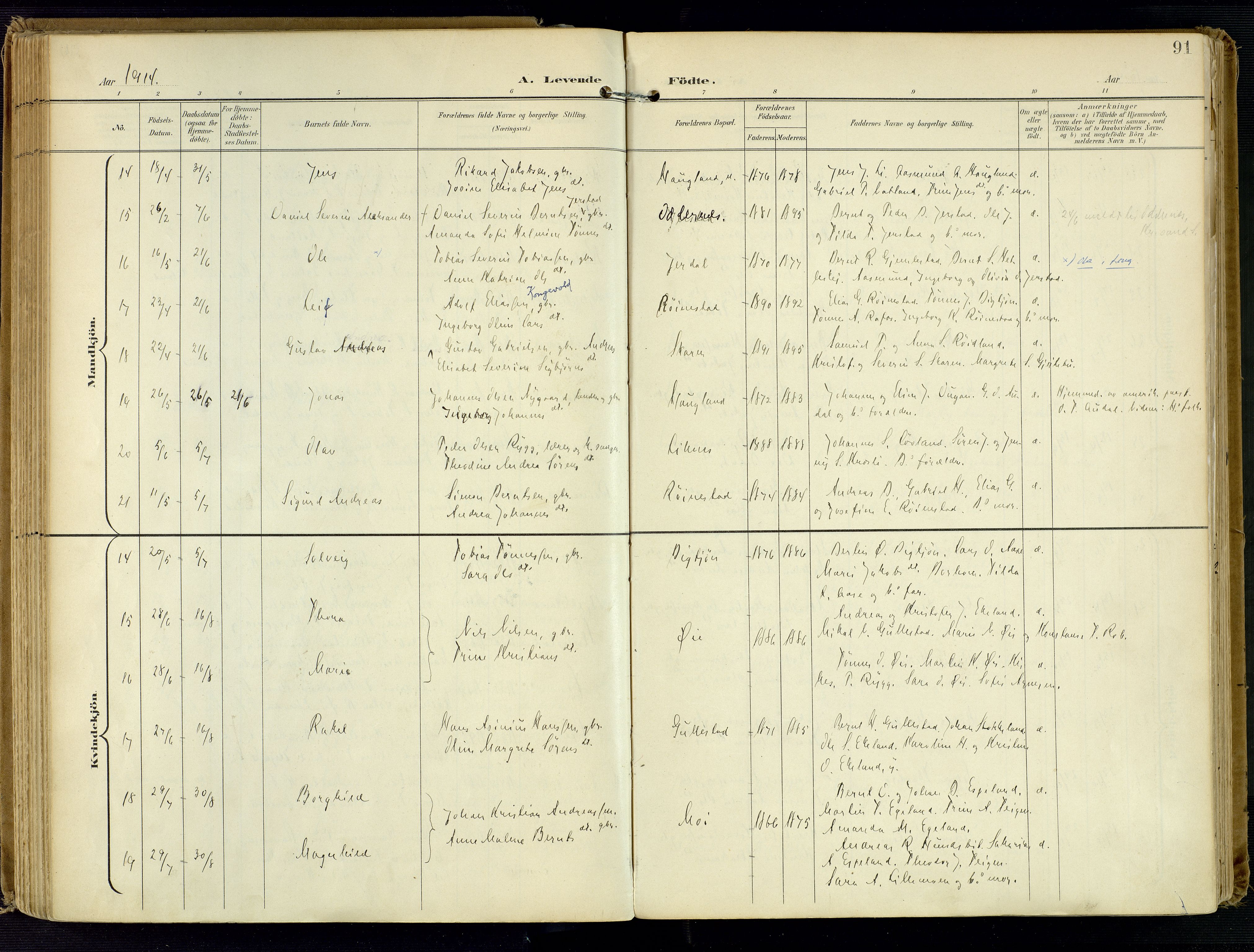 Kvinesdal sokneprestkontor, AV/SAK-1111-0026/F/Fa/Fab/L0009: Parish register (official) no. A 9, 1898-1915, p. 91