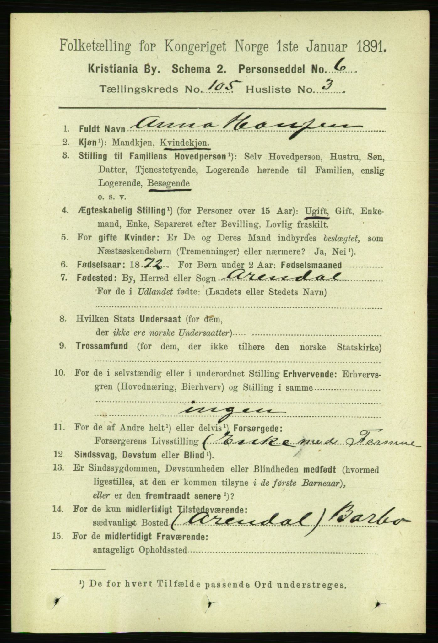 RA, 1891 census for 0301 Kristiania, 1891, p. 53018