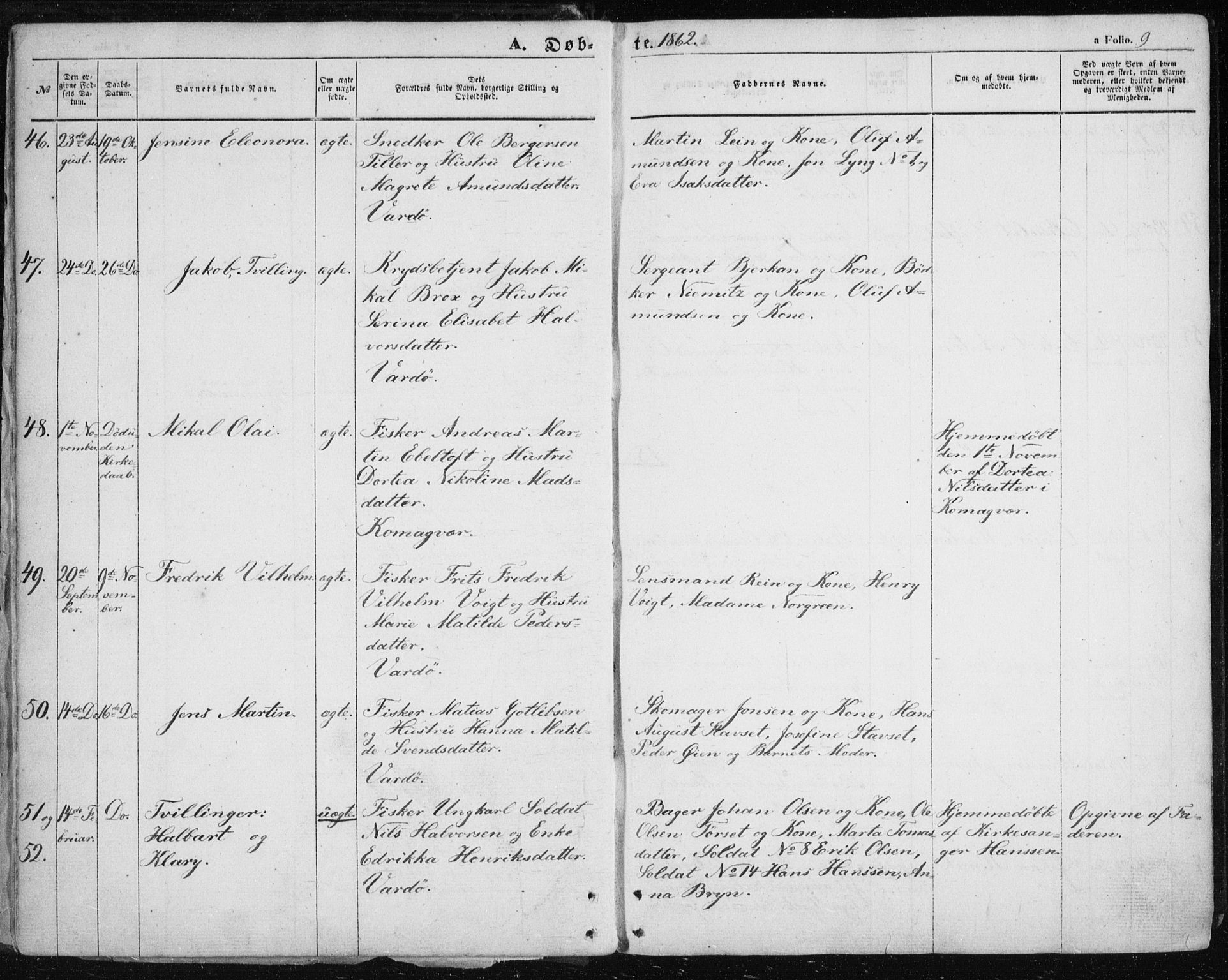 Vardø sokneprestkontor, SATØ/S-1332/H/Ha/L0004kirke: Parish register (official) no. 4, 1862-1871, p. 9