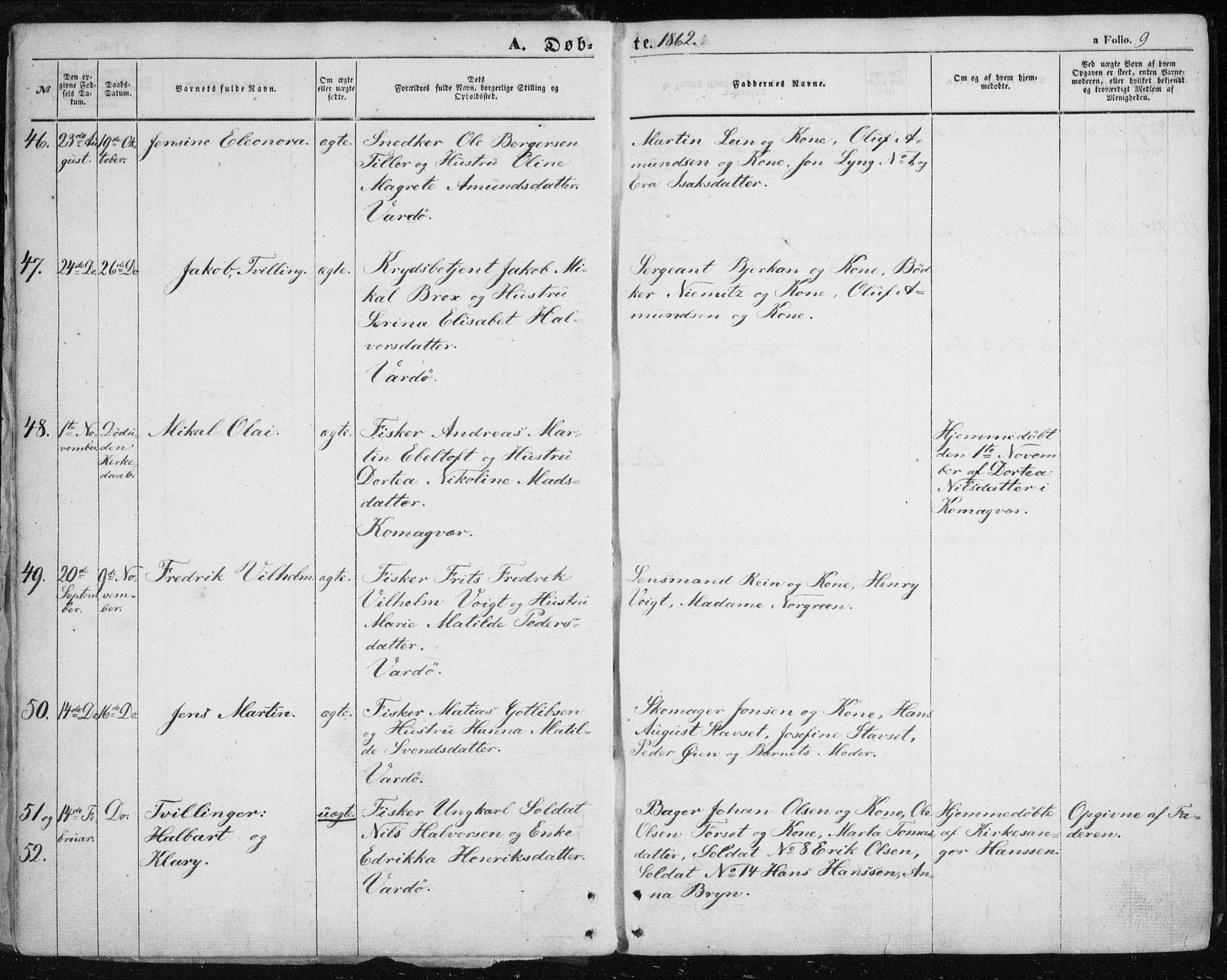 Vardø sokneprestkontor, AV/SATØ-S-1332/H/Ha/L0004kirke: Parish register (official) no. 4, 1862-1871, p. 9