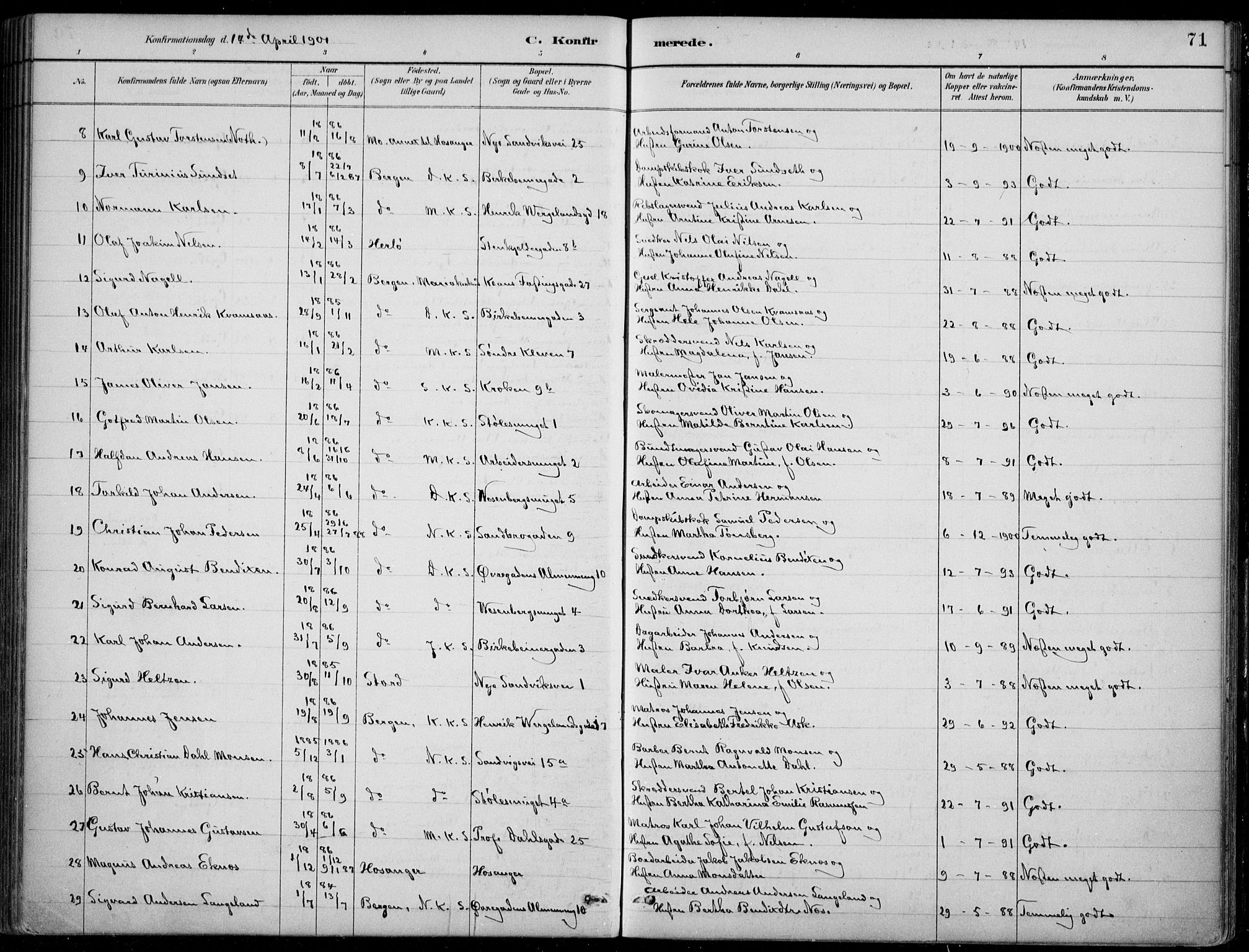 Mariakirken Sokneprestembete, AV/SAB-A-76901/H/Hab/L0008: Parish register (copy) no. A 8, 1889-1908, p. 71