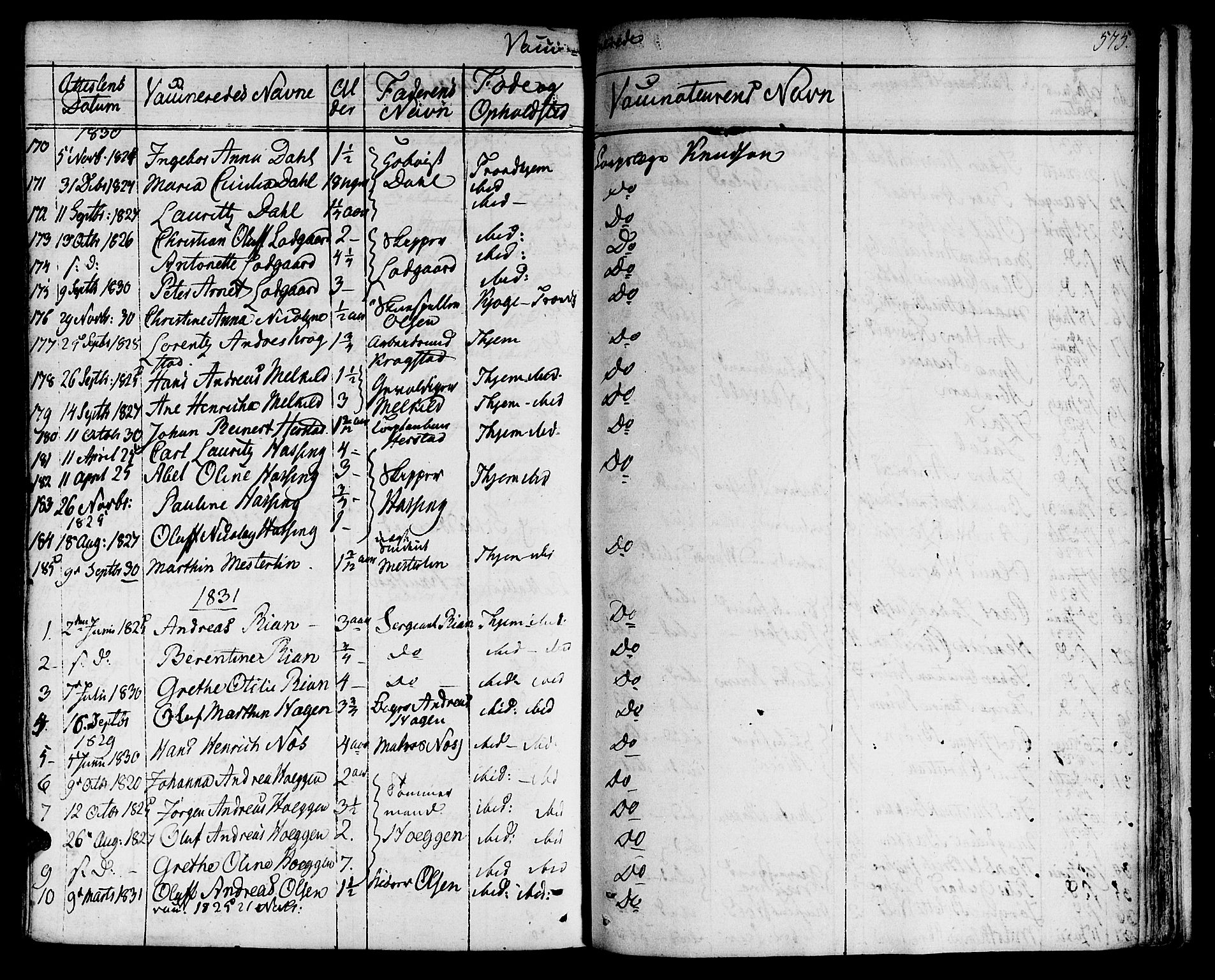 Ministerialprotokoller, klokkerbøker og fødselsregistre - Sør-Trøndelag, SAT/A-1456/601/L0045: Parish register (official) no. 601A13, 1821-1831, p. 575