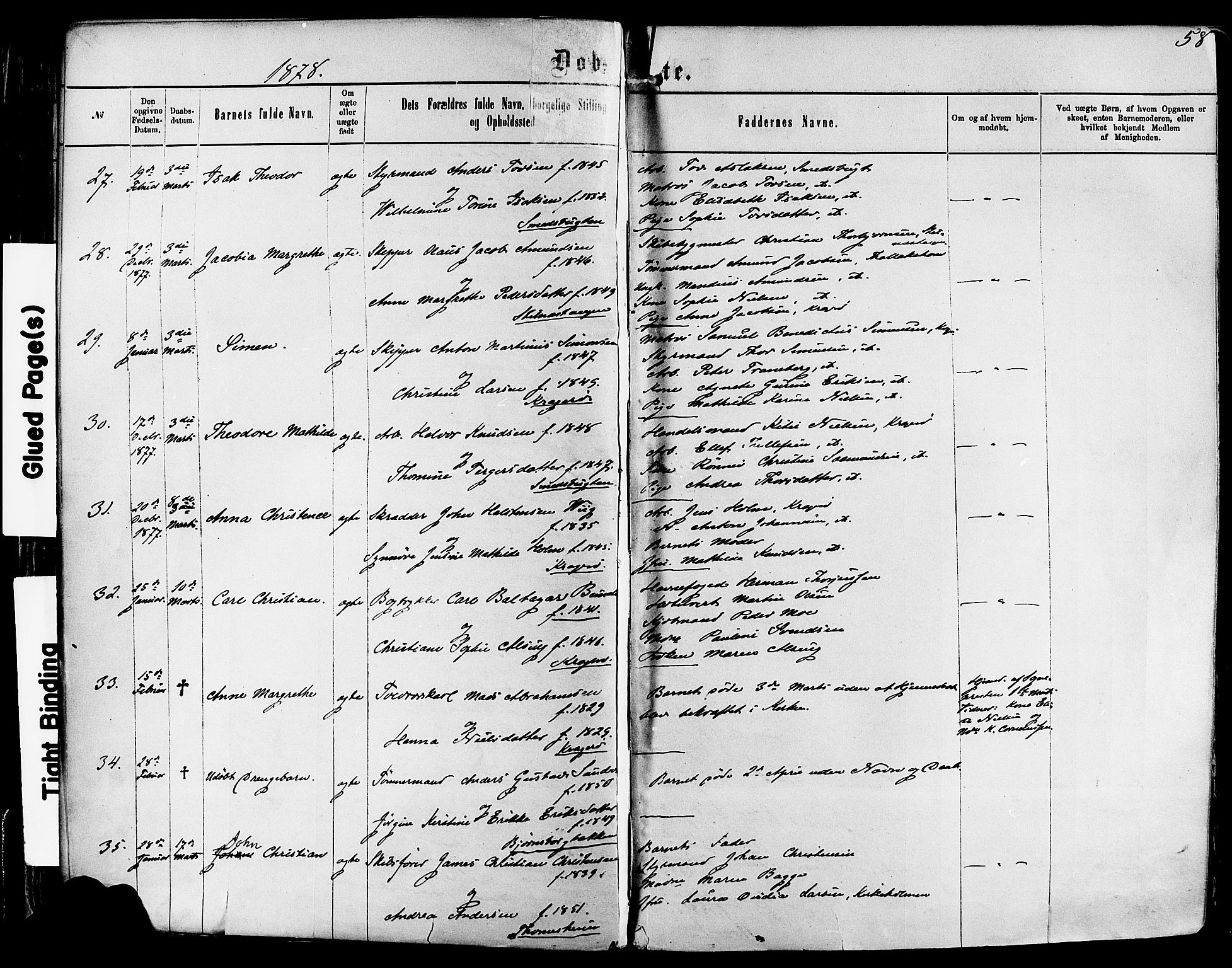 Kragerø kirkebøker, SAKO/A-278/F/Fa/L0011: Parish register (official) no. 11, 1875-1886, p. 58
