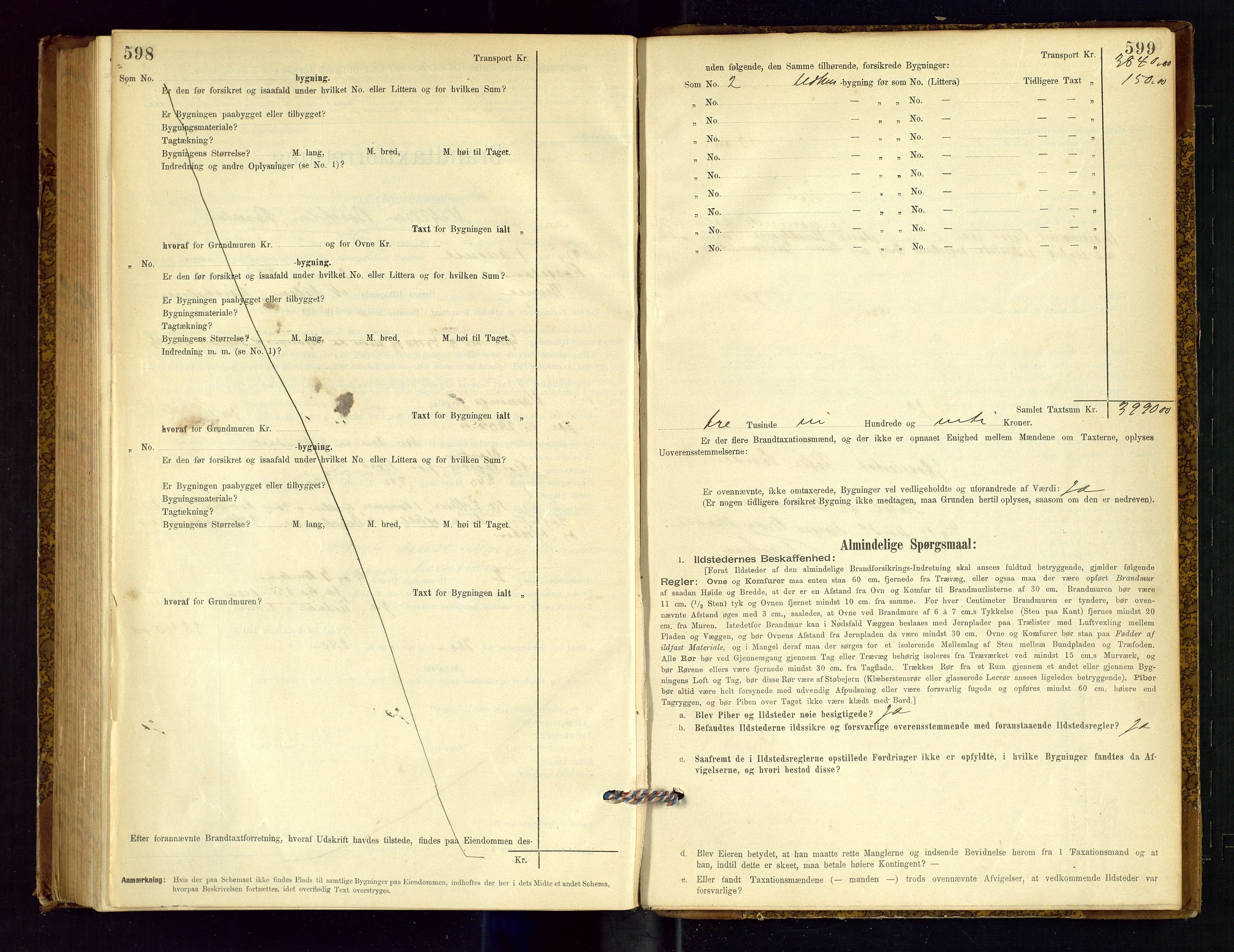 Time lensmannskontor, AV/SAST-A-100420/Gob/L0001: Branntakstprotokoll, 1896-1914, p. 598-599