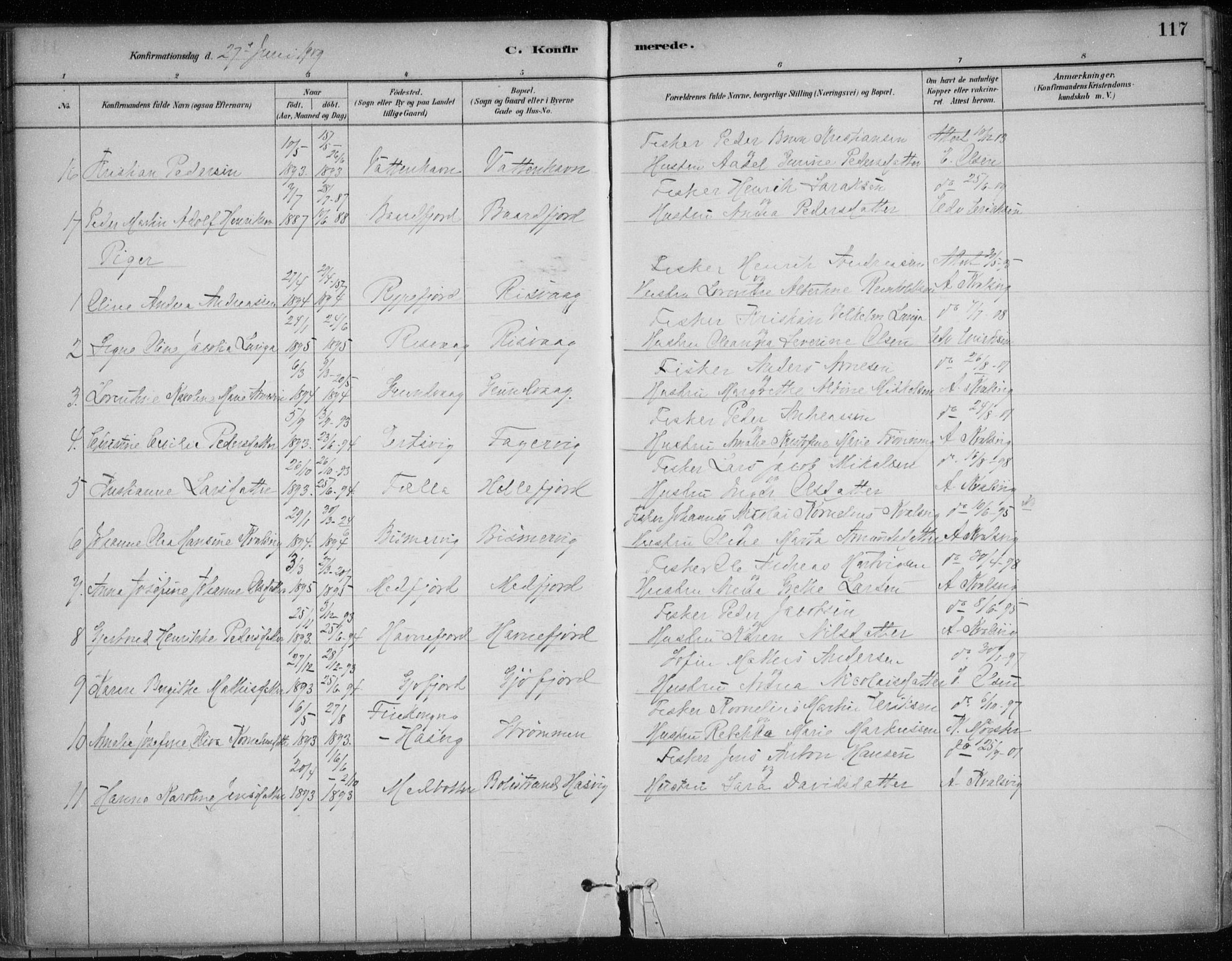 Hammerfest sokneprestkontor, SATØ/S-1347/H/Ha/L0013.kirke: Parish register (official) no. 13, 1898-1917, p. 117