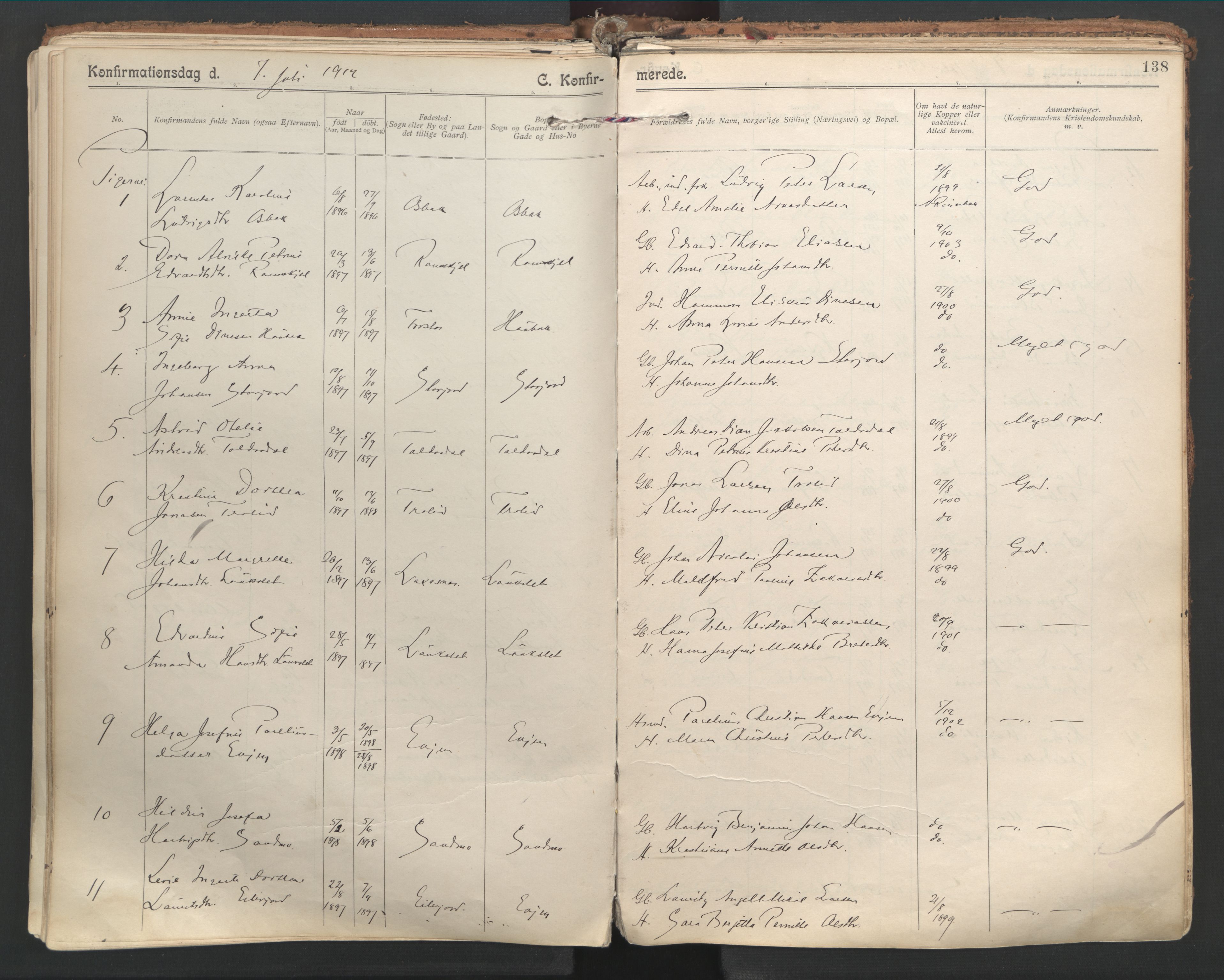 Ministerialprotokoller, klokkerbøker og fødselsregistre - Nordland, SAT/A-1459/846/L0647: Parish register (official) no. 846A05, 1902-1915, p. 138
