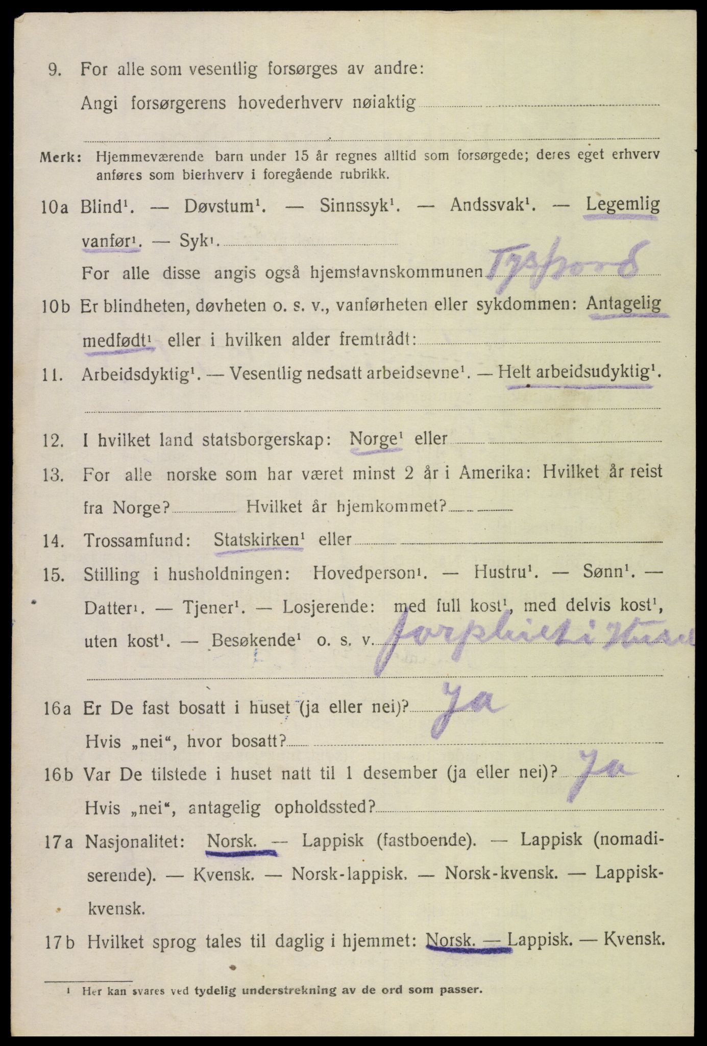 SAT, 1920 census for Tysfjord, 1920, p. 5144