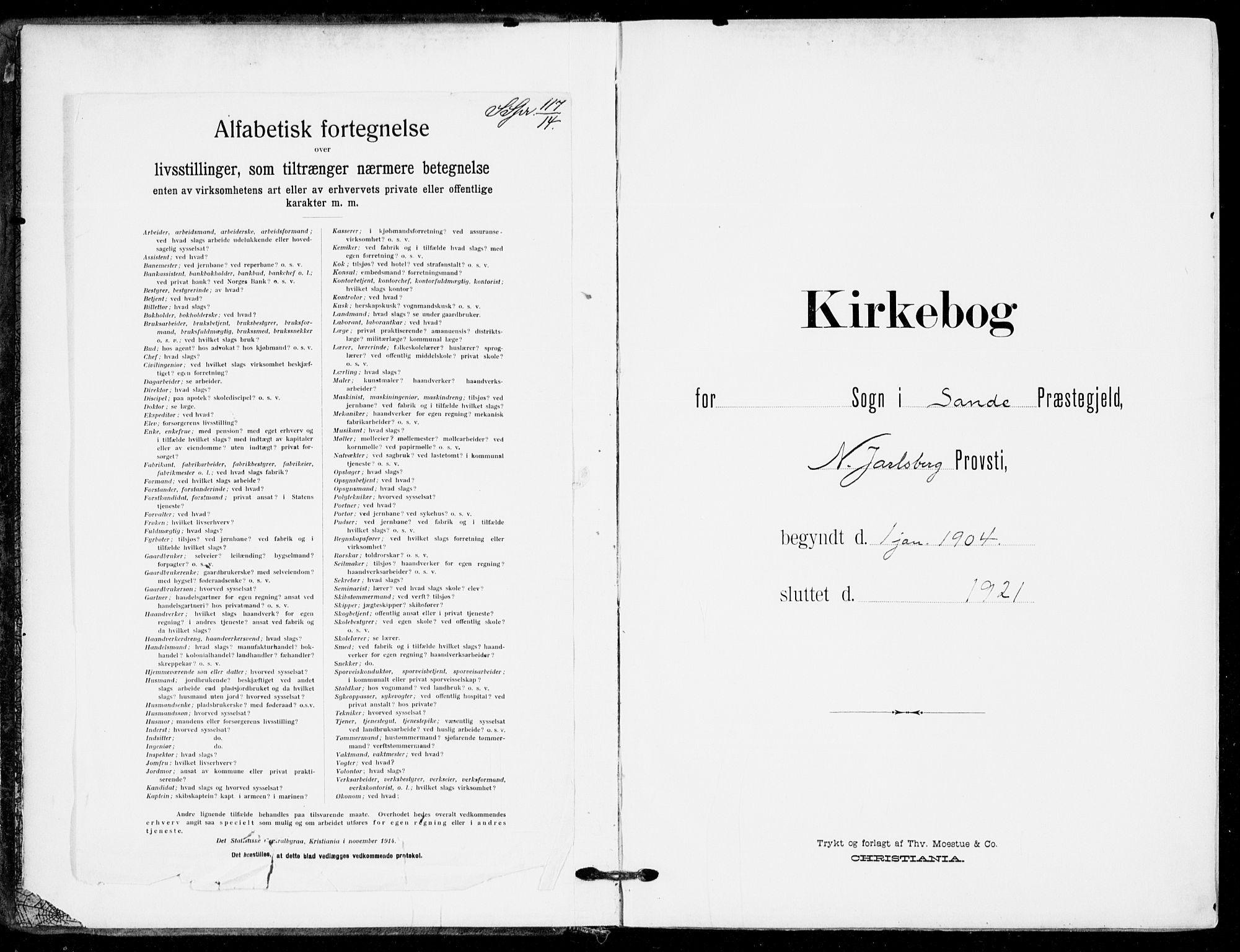 Sande Kirkebøker, AV/SAKO-A-53/F/Fa/L0008: Parish register (official) no. 8, 1904-1921