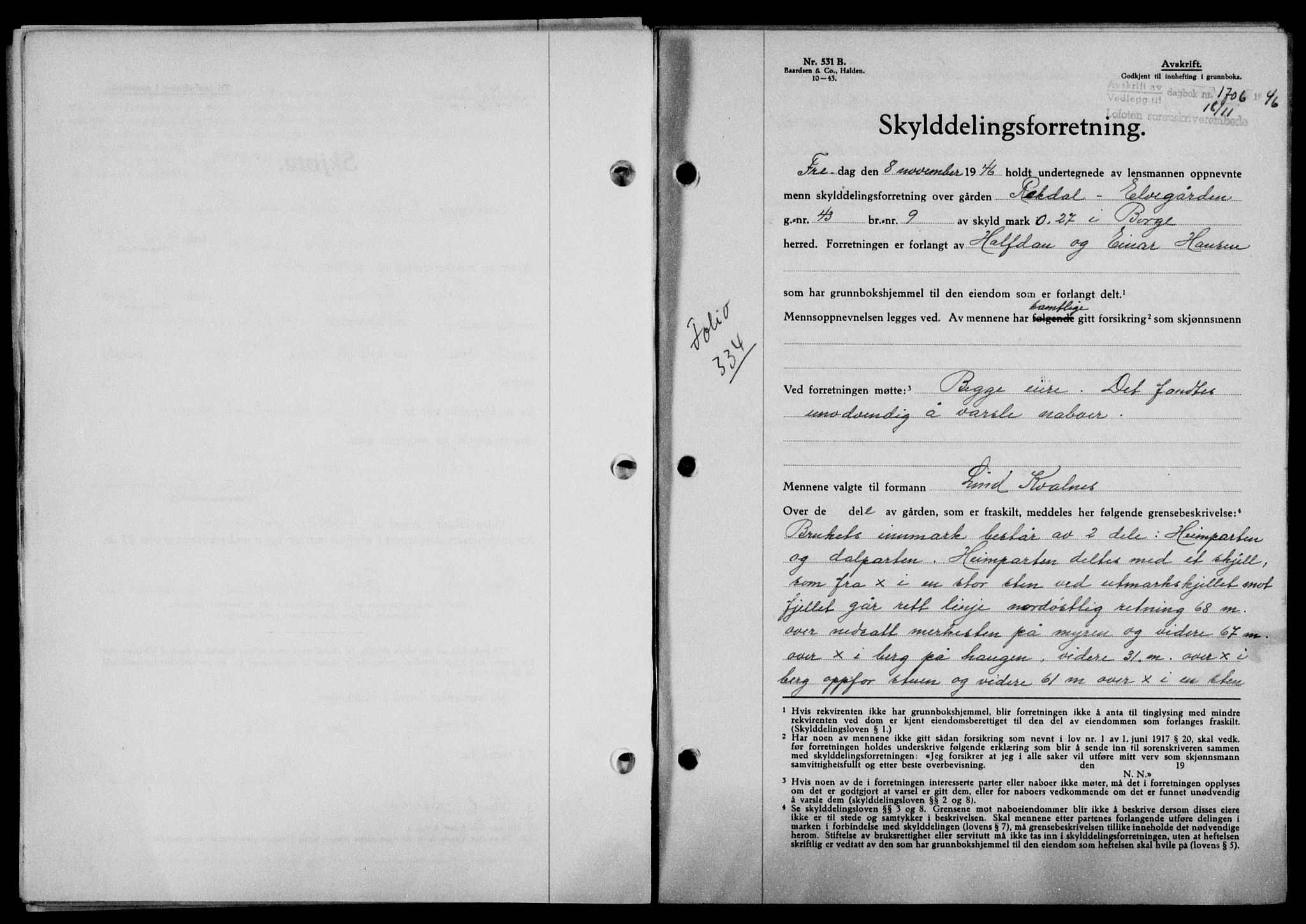 Lofoten sorenskriveri, SAT/A-0017/1/2/2C/L0015a: Mortgage book no. 15a, 1946-1947, Diary no: : 1706/1946