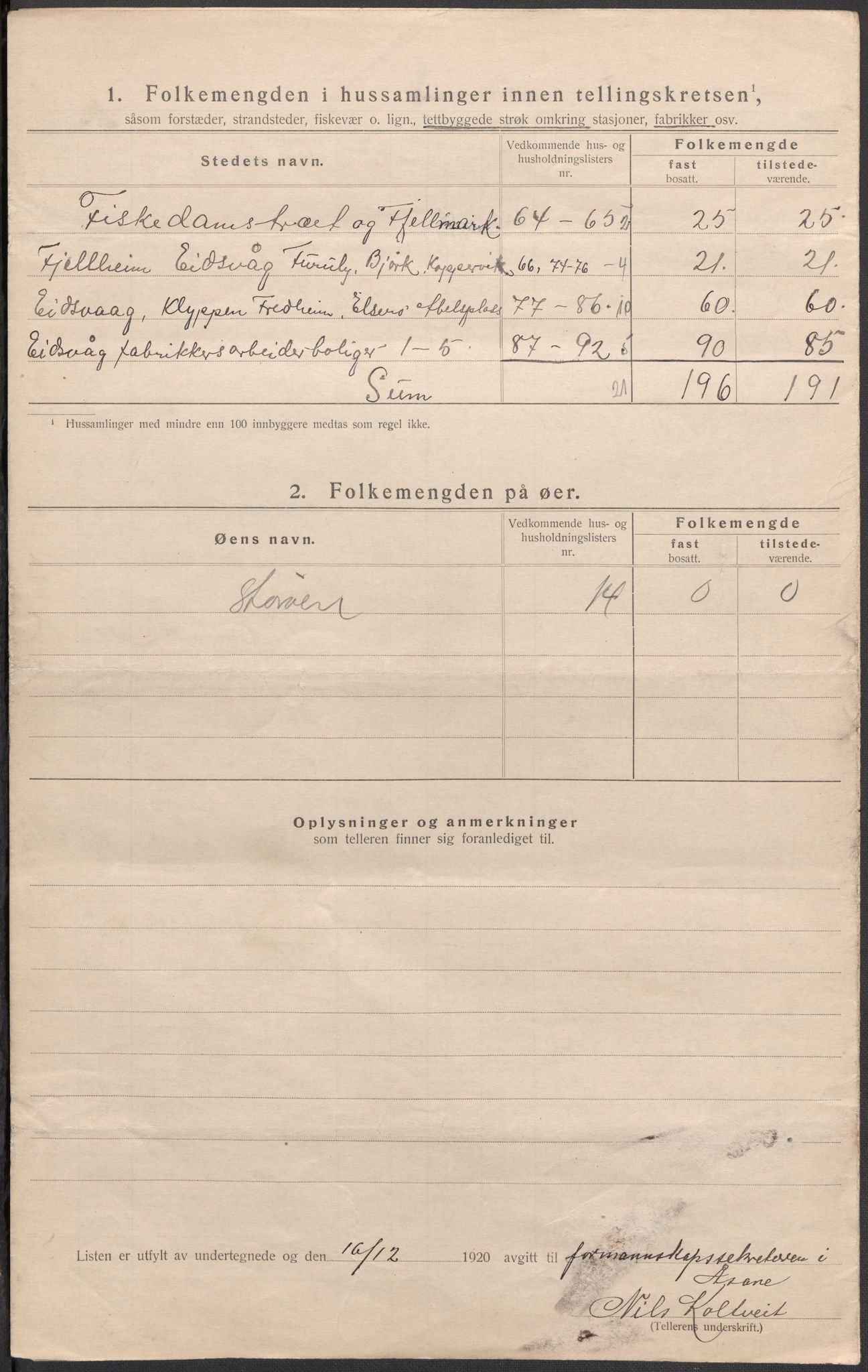 SAB, 1920 census for Åsane, 1920, p. 20