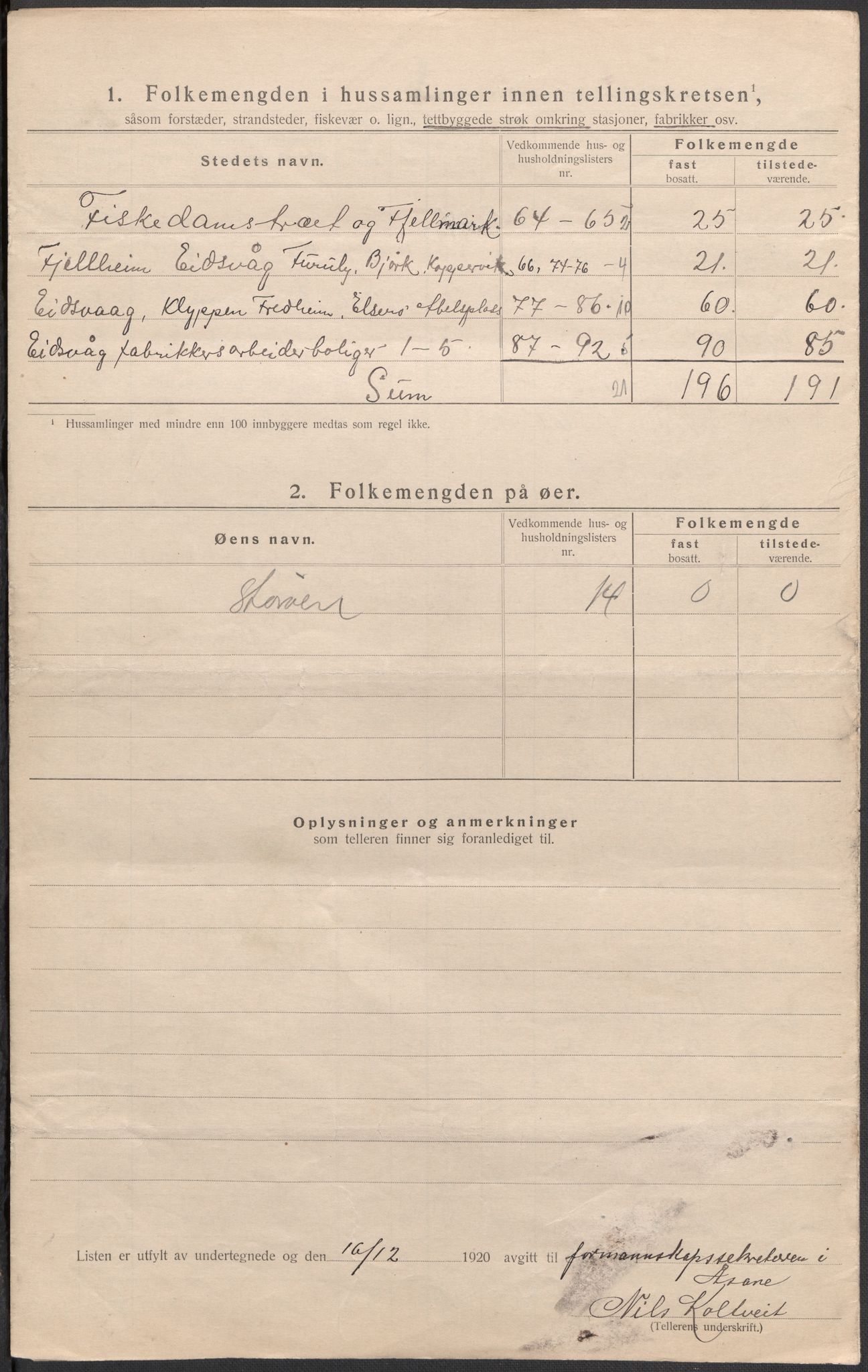 SAB, 1920 census for Åsane, 1920, p. 20