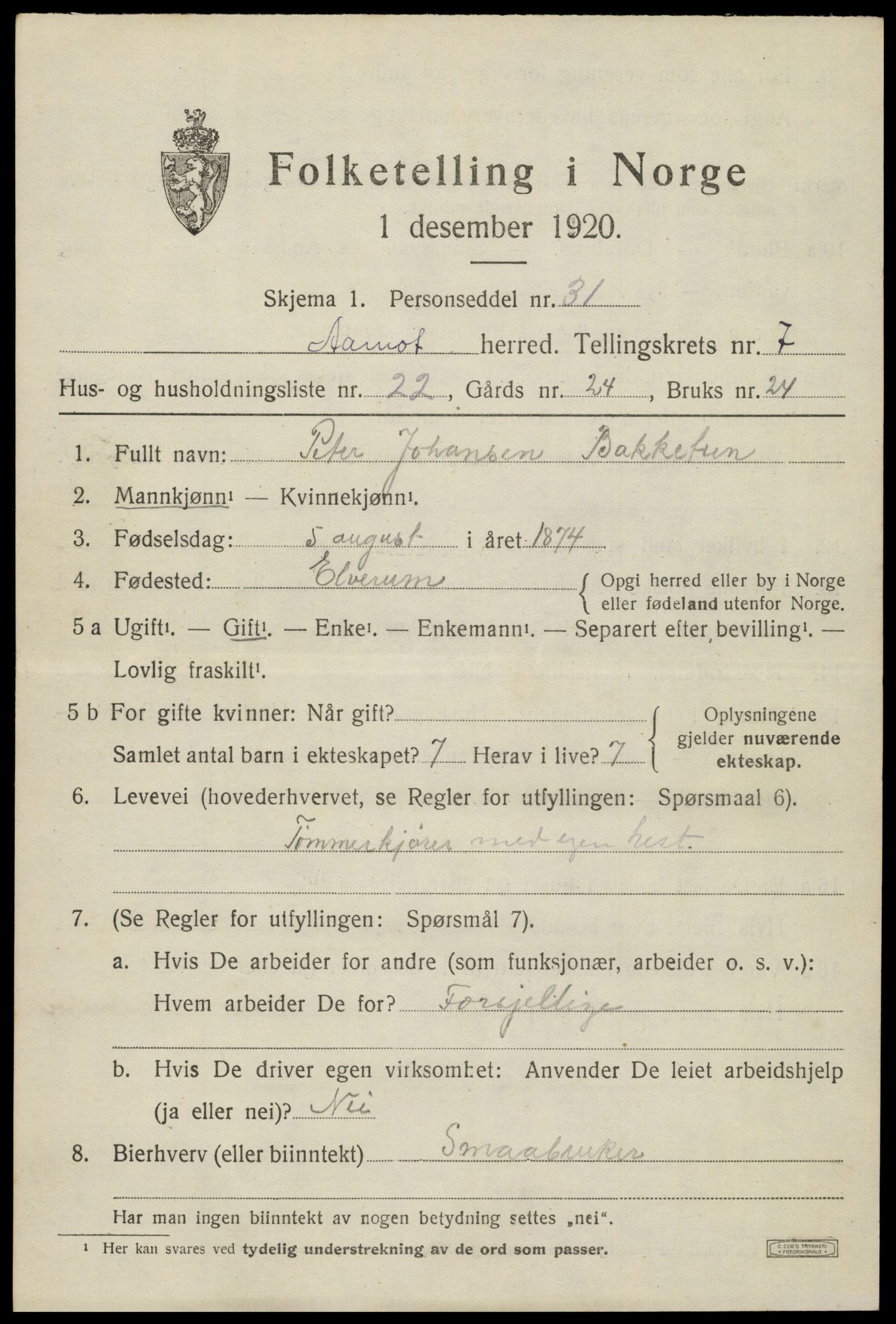 SAH, 1920 census for Åmot, 1920, p. 7965