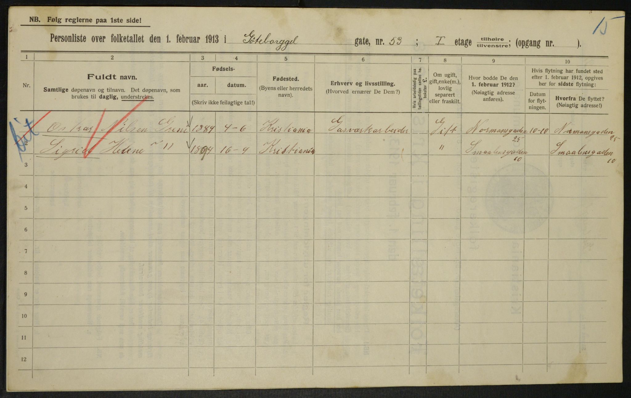 OBA, Municipal Census 1913 for Kristiania, 1913, p. 33337