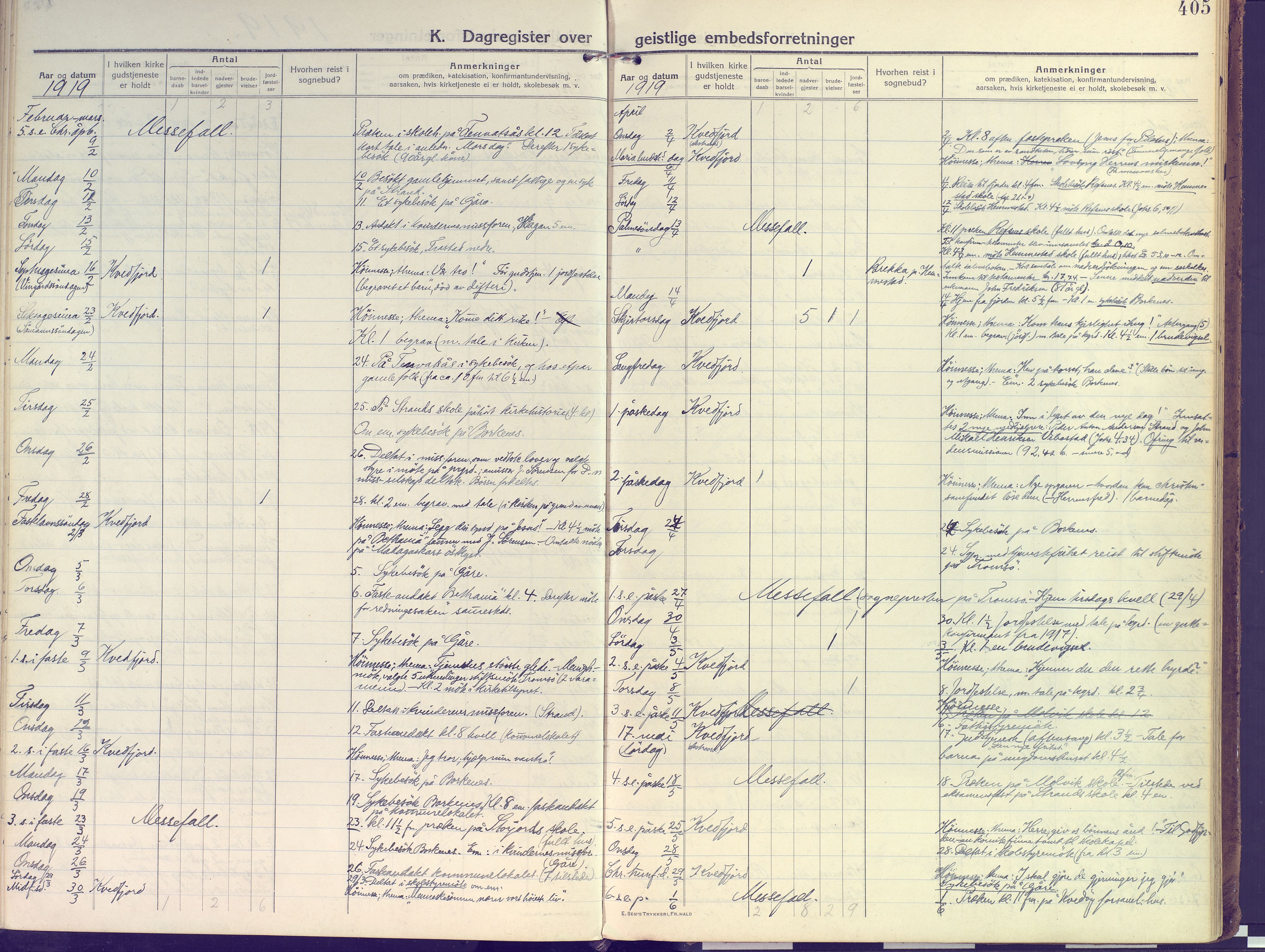 Kvæfjord sokneprestkontor, SATØ/S-1323/G/Ga/Gaa/L0007kirke: Parish register (official) no. 7, 1915-1931, p. 405