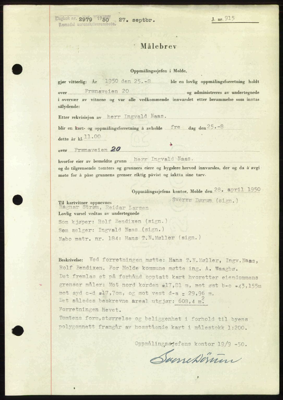 Romsdal sorenskriveri, AV/SAT-A-4149/1/2/2C: Mortgage book no. A34, 1950-1950, Diary no: : 2979/1950