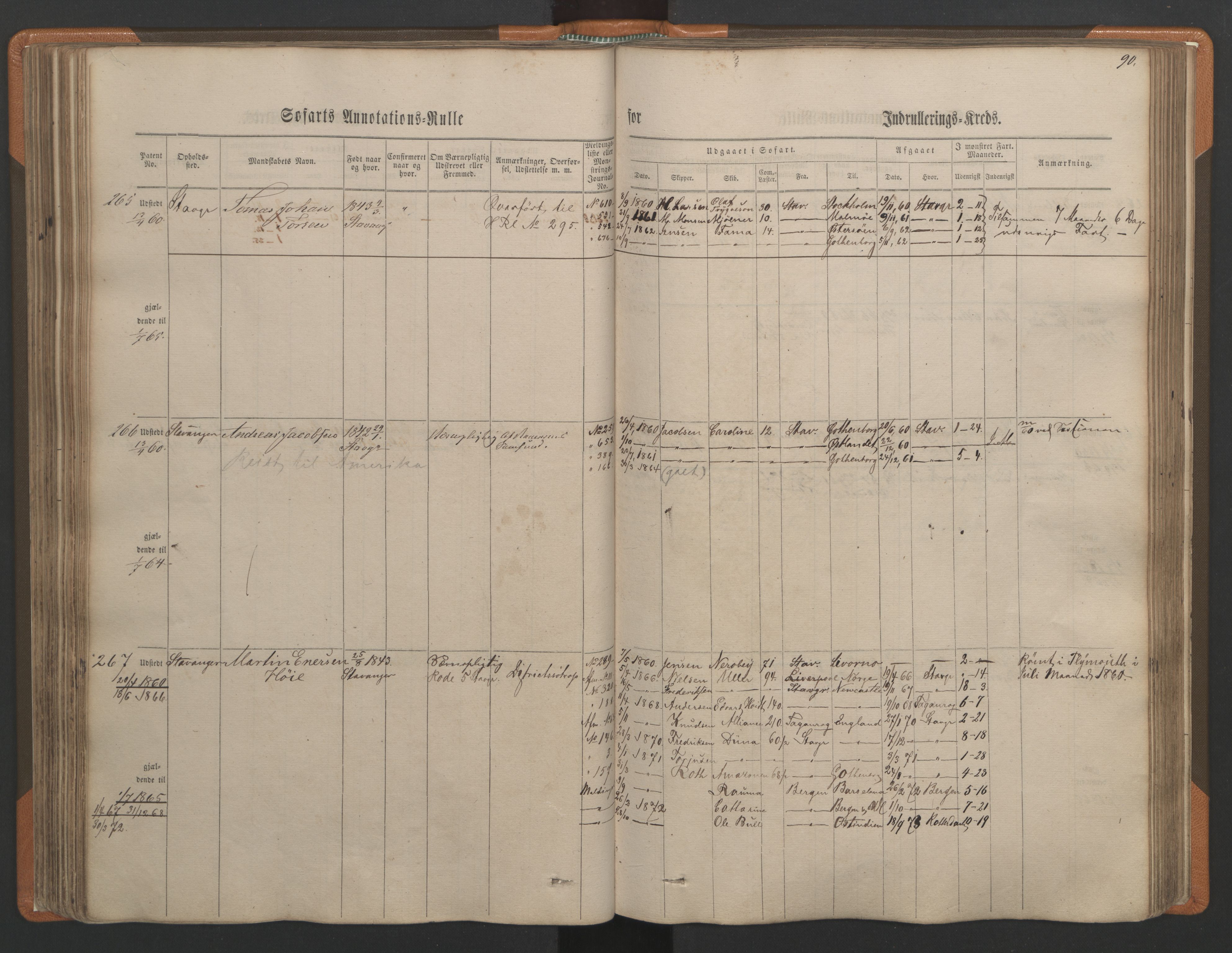 Stavanger sjømannskontor, AV/SAST-A-102006/F/Ff/L0001: Annotasjonsrulle, patentnr. 1-597 (del 1), 1860-1864, p. 99