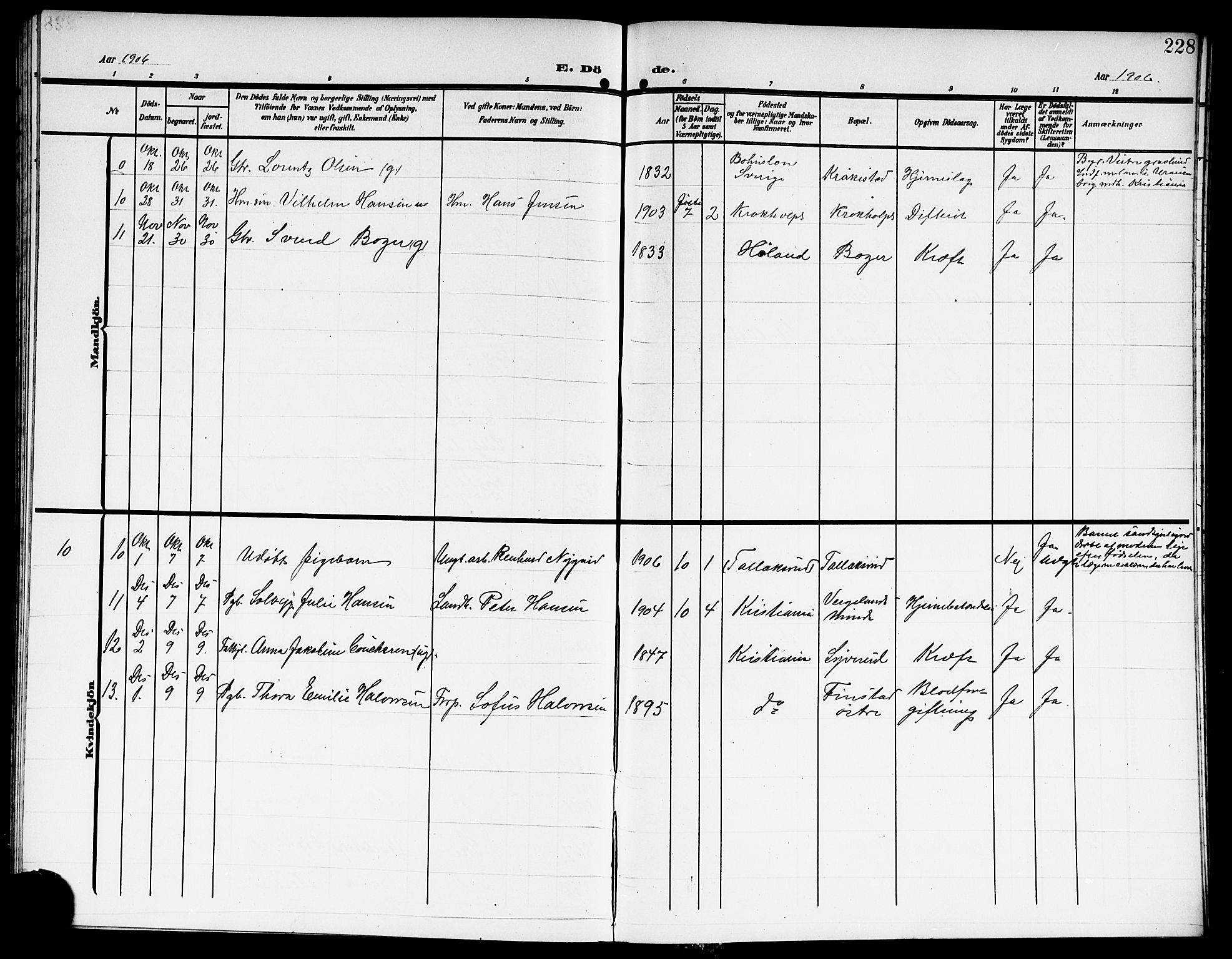 Kråkstad prestekontor Kirkebøker, AV/SAO-A-10125a/G/Gb/L0001: Parish register (copy) no. II 1, 1905-1920, p. 228