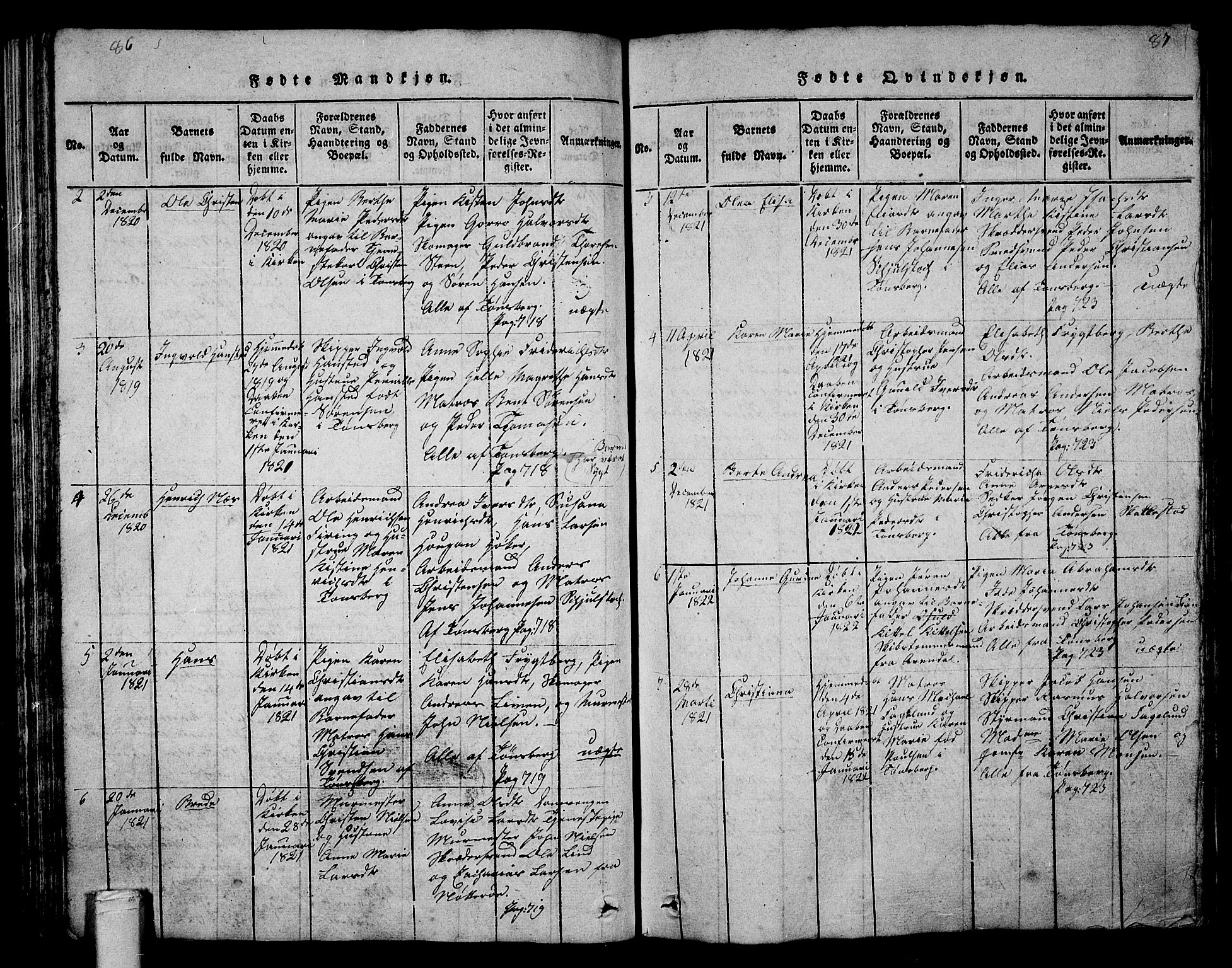 Tønsberg kirkebøker, SAKO/A-330/G/Ga/L0001: Parish register (copy) no. 1, 1813-1826, p. 86-87