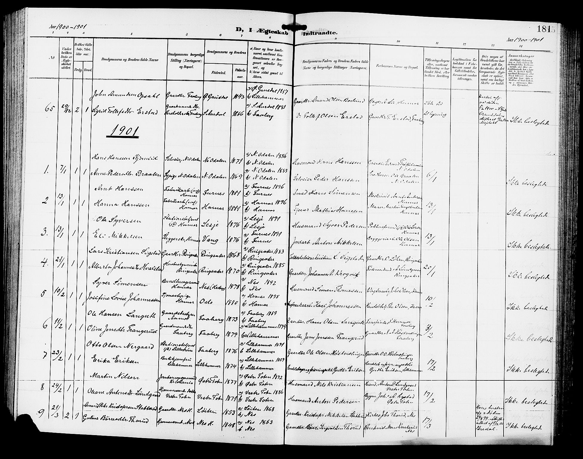 Hamar prestekontor, SAH/DOMPH-002/H/Ha/Hab/L0001: Parish register (copy) no. 1, 1899-1914, p. 181