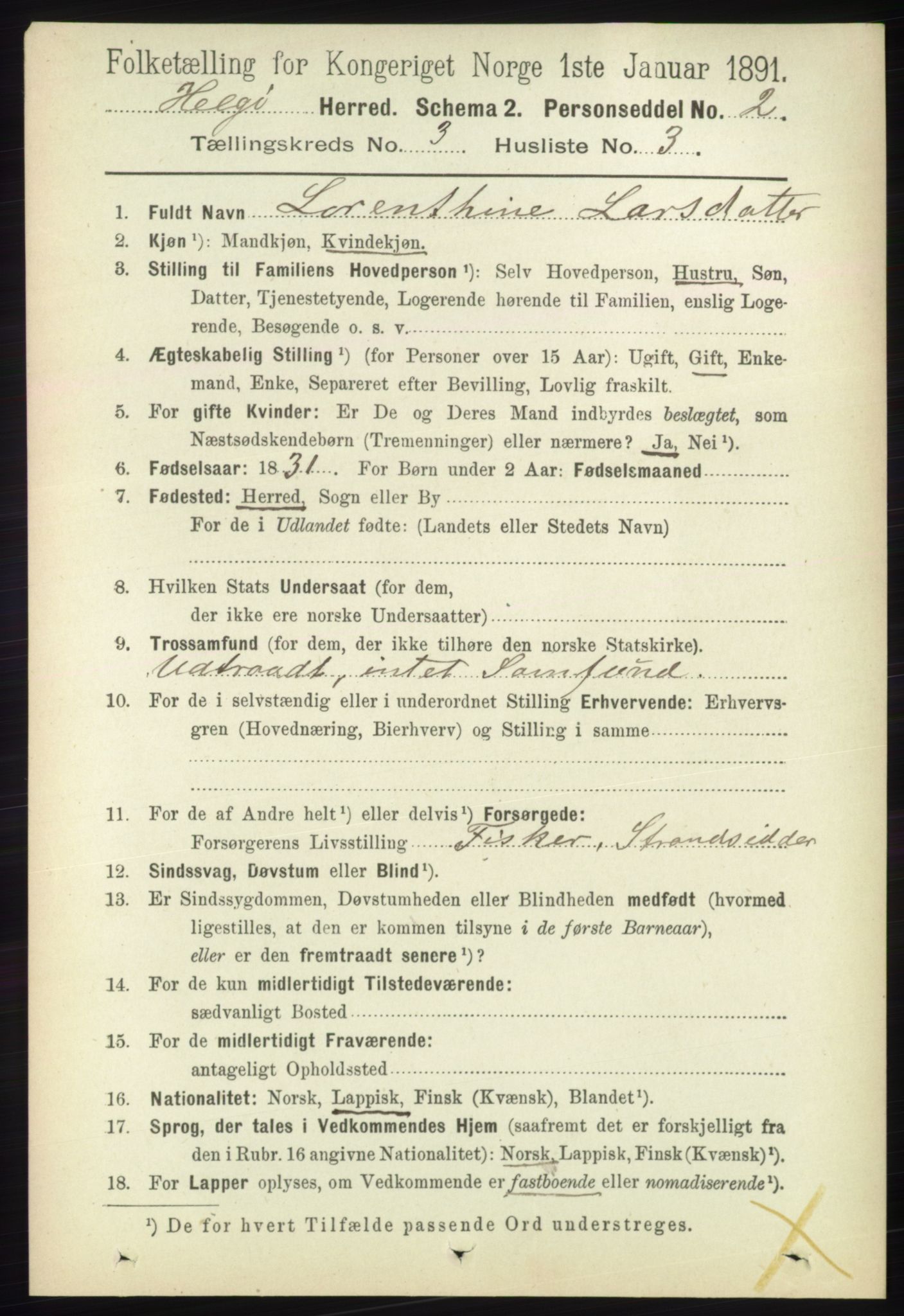 RA, 1891 census for 1935 Helgøy, 1891, p. 757