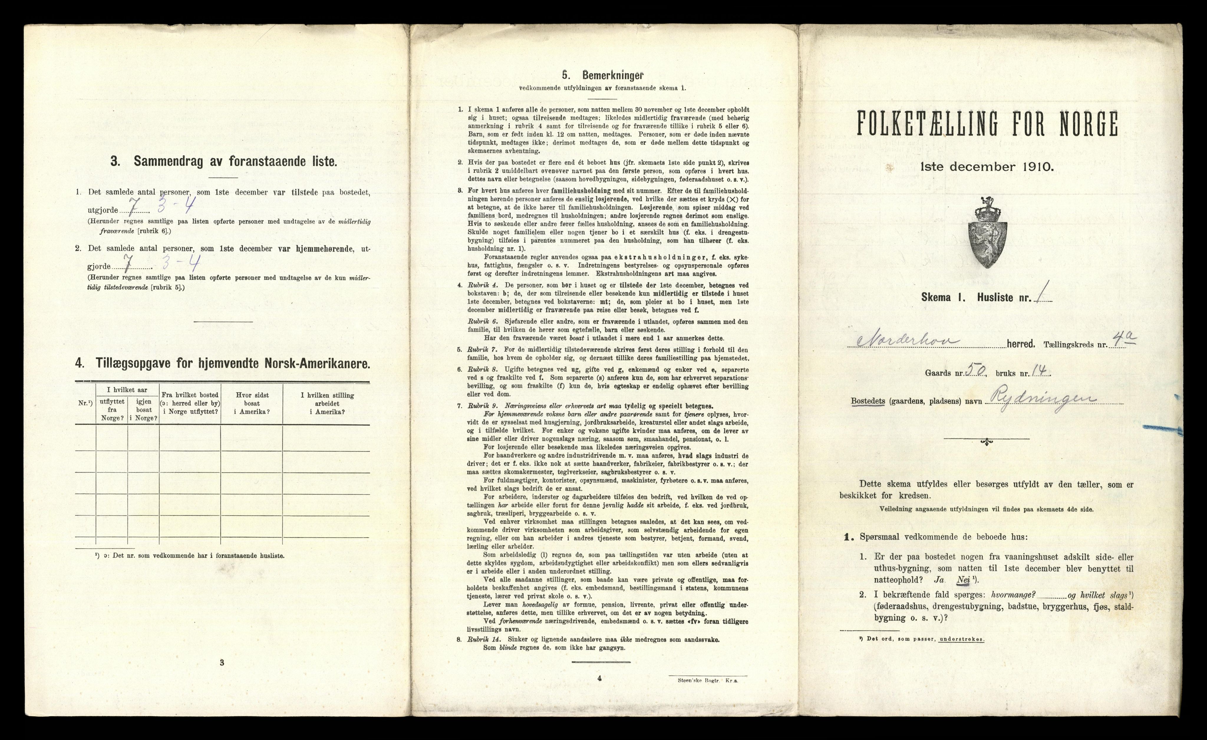 RA, 1910 census for Norderhov, 1910, p. 1062