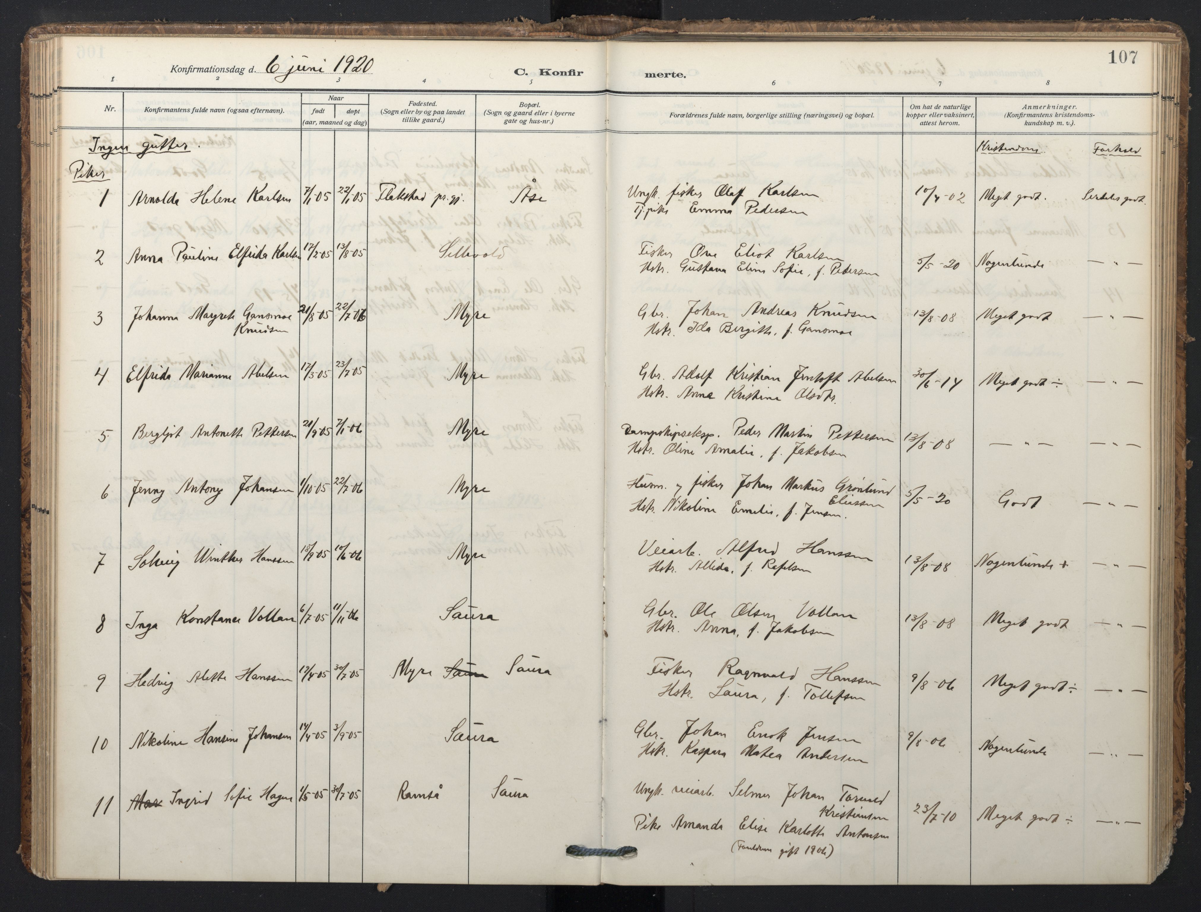 Ministerialprotokoller, klokkerbøker og fødselsregistre - Nordland, AV/SAT-A-1459/897/L1401: Parish register (official) no. 897A08, 1909-1921, p. 107