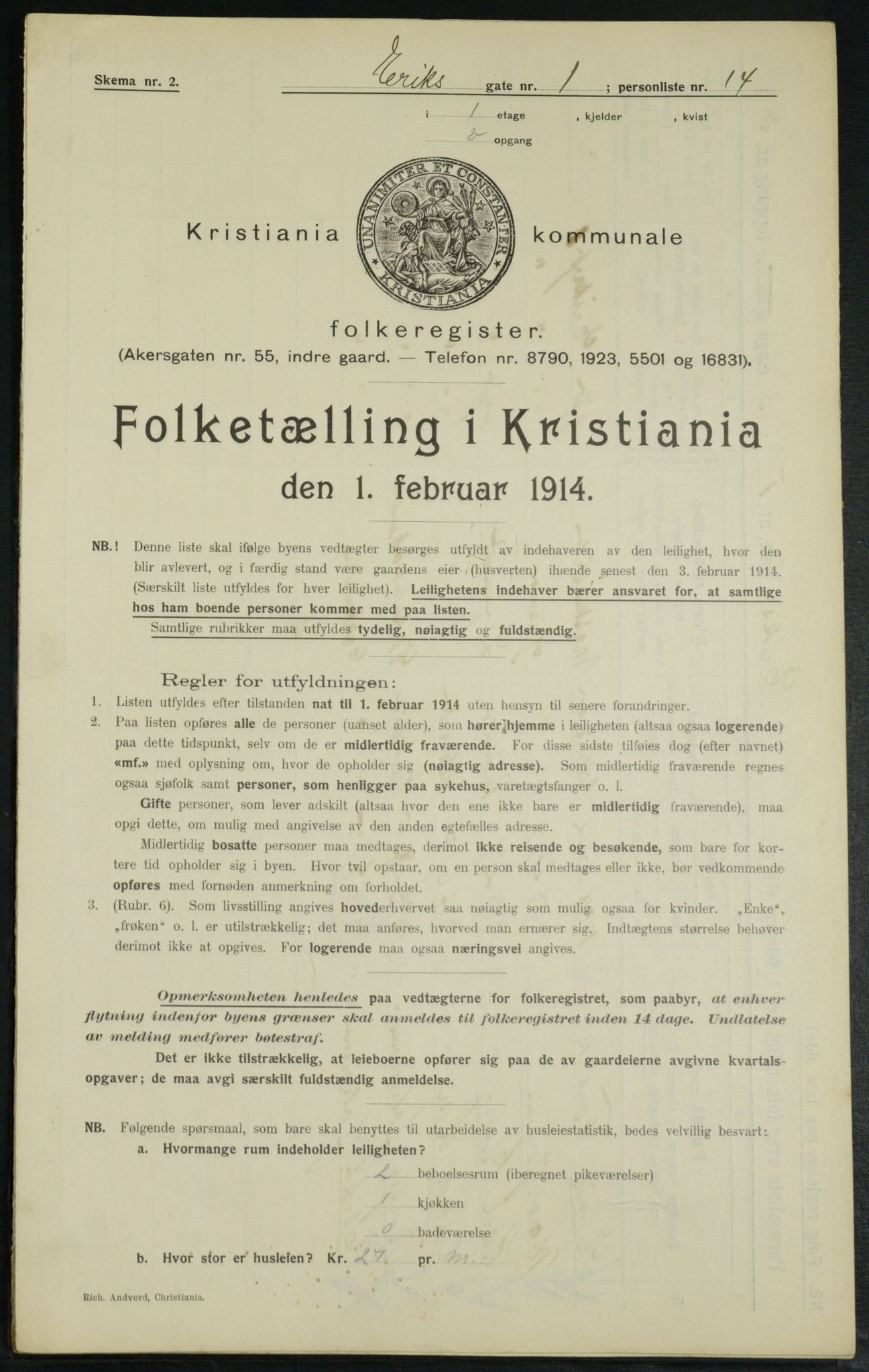 OBA, Municipal Census 1914 for Kristiania, 1914, p. 19755