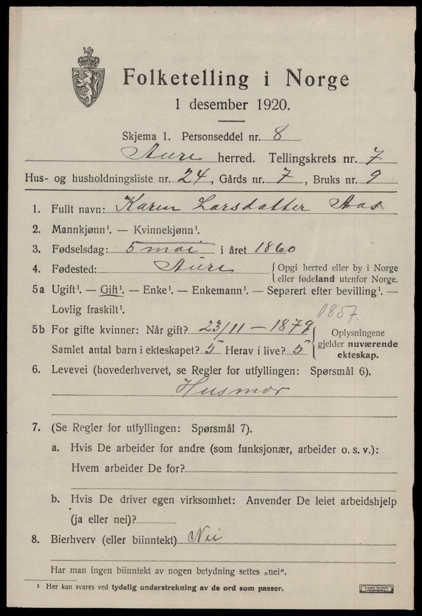 SAT, 1920 census for Aure, 1920, p. 3128