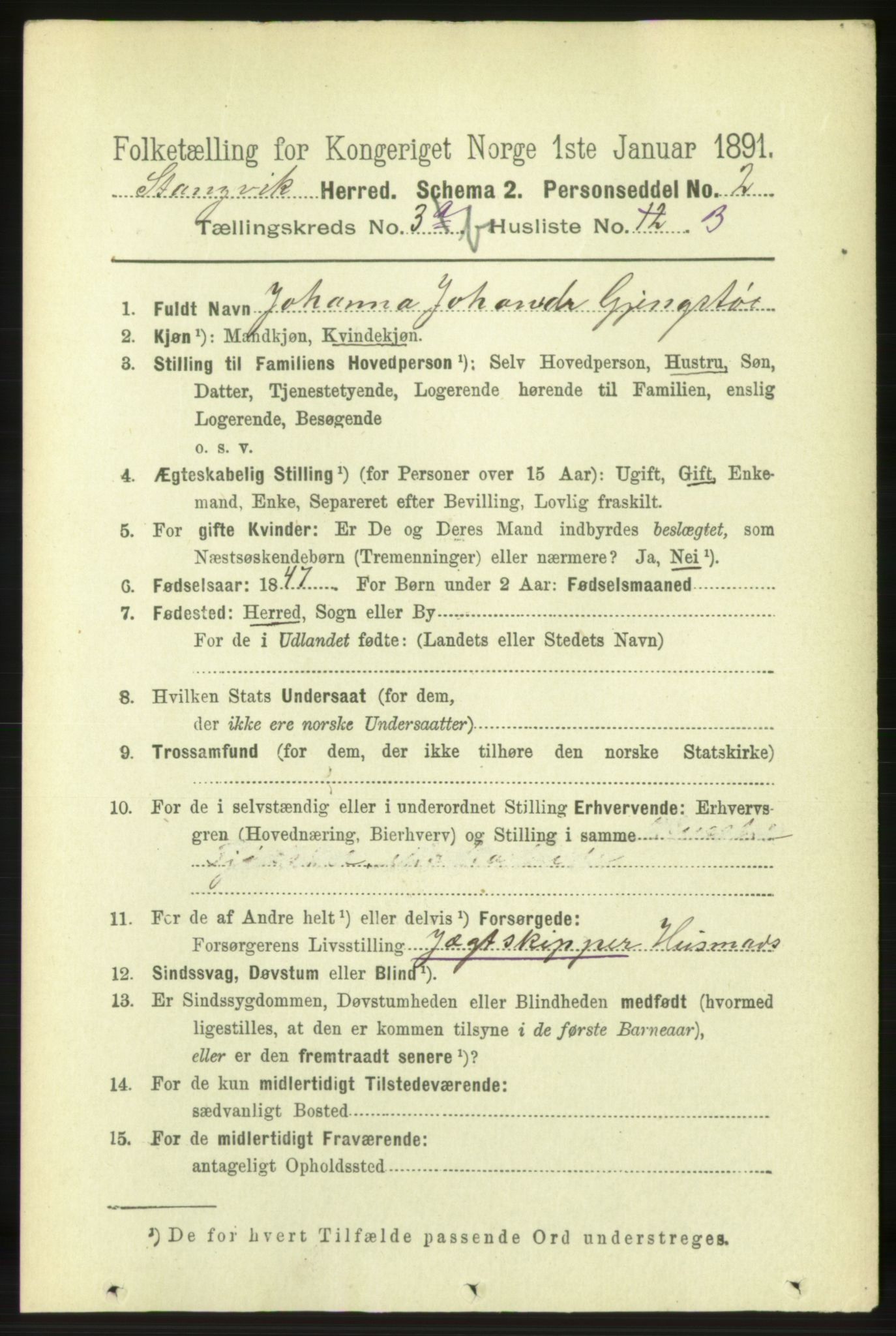 RA, 1891 census for 1564 Stangvik, 1891, p. 1458
