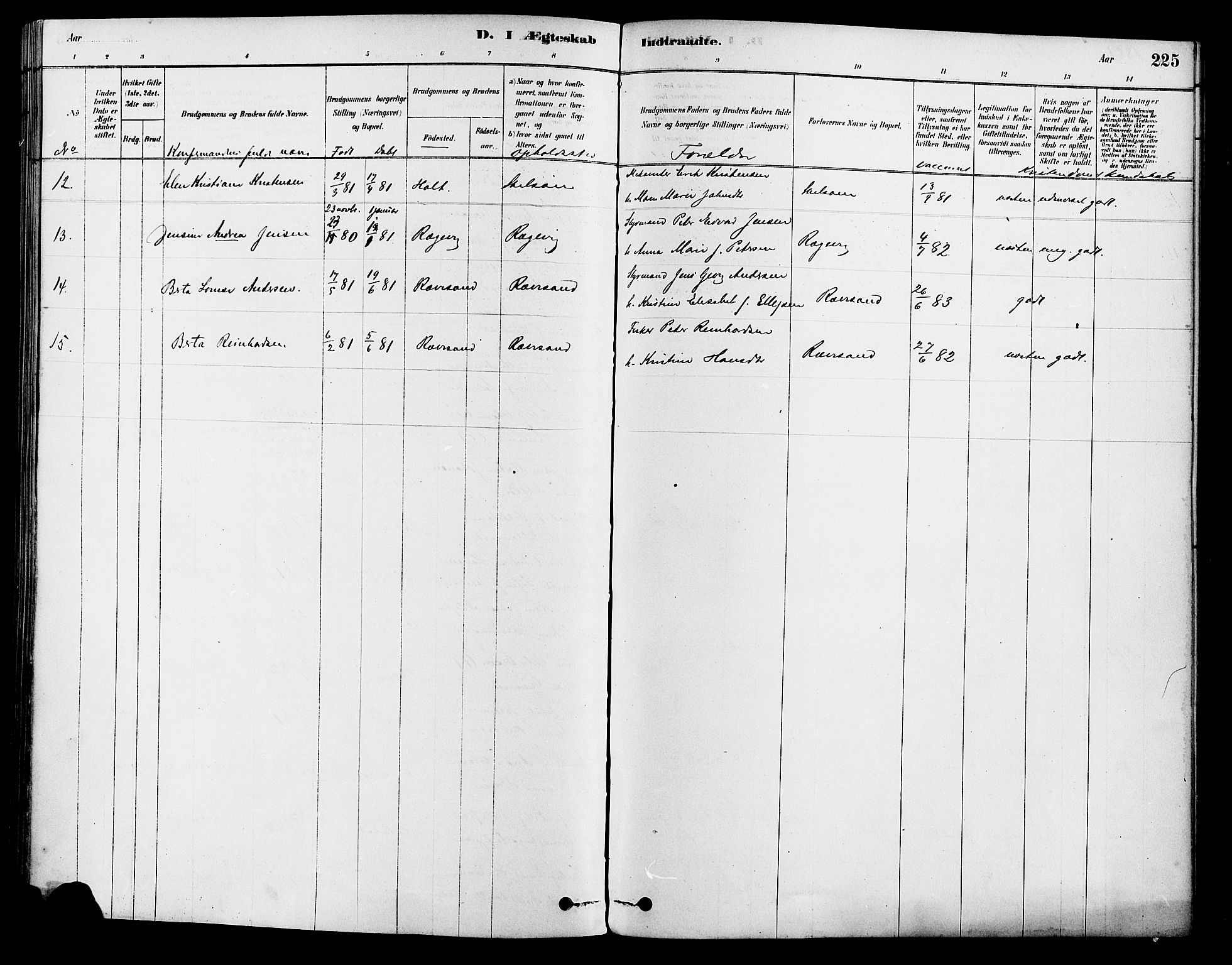 Tromøy sokneprestkontor, AV/SAK-1111-0041/F/Fa/L0009: Parish register (official) no. A 9, 1878-1896, p. 225