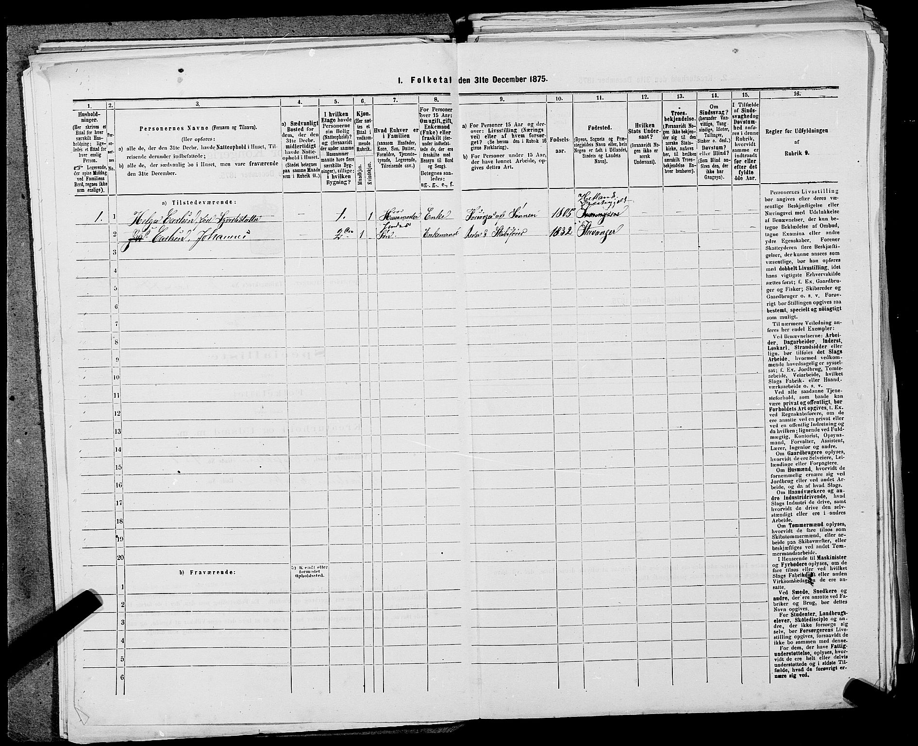 SAST, 1875 census for 1103 Stavanger, 1875, p. 308