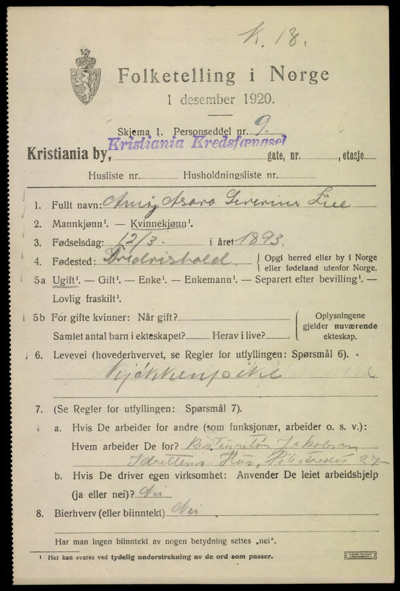 SAO, 1920 census for Kristiania, 1920, p. 407259