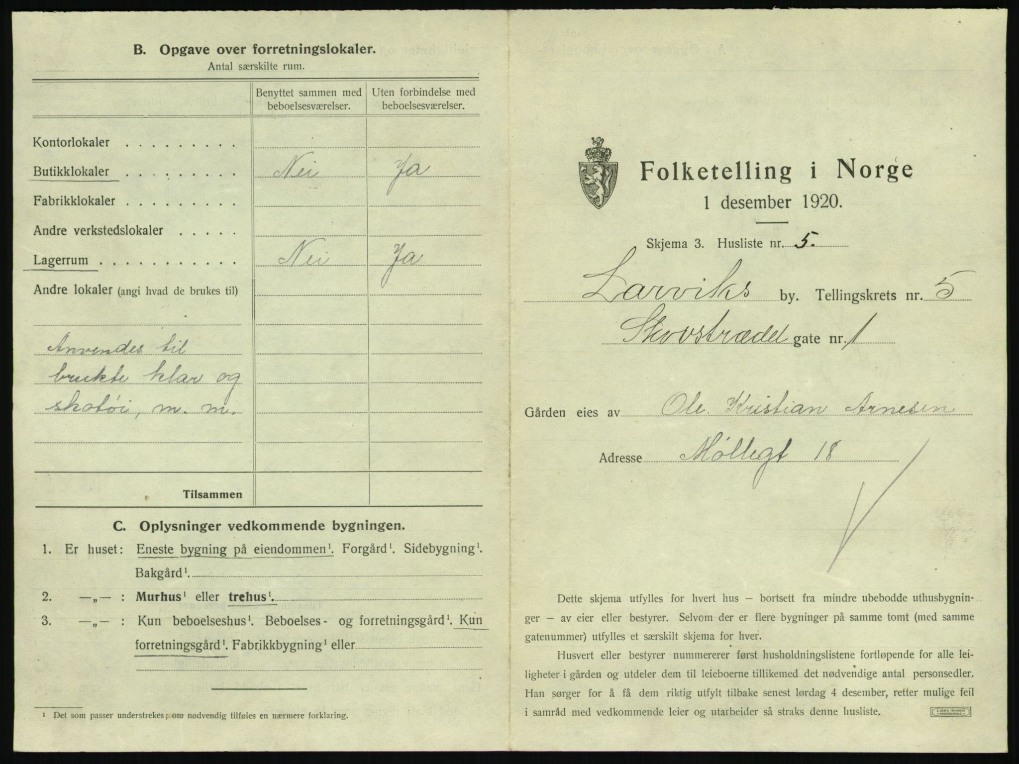 SAKO, 1920 census for Larvik, 1920, p. 1056