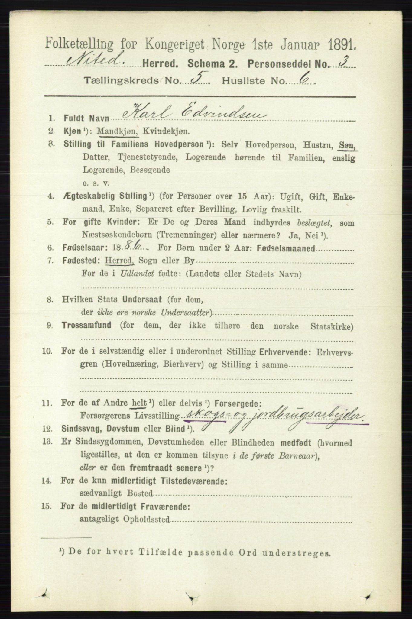 RA, 1891 census for 0233 Nittedal, 1891, p. 2213