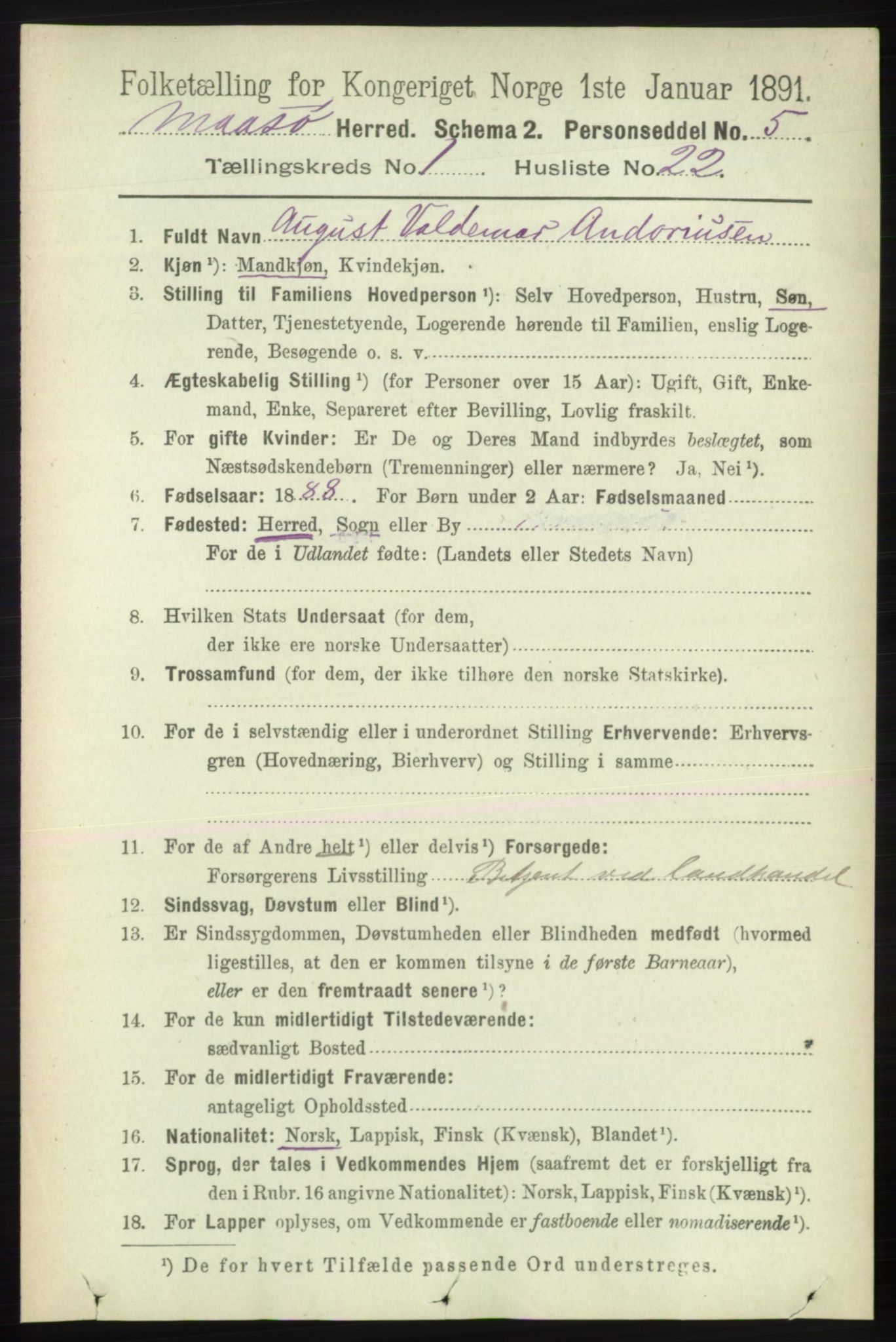 RA, 1891 census for 2018 Måsøy, 1891, p. 177