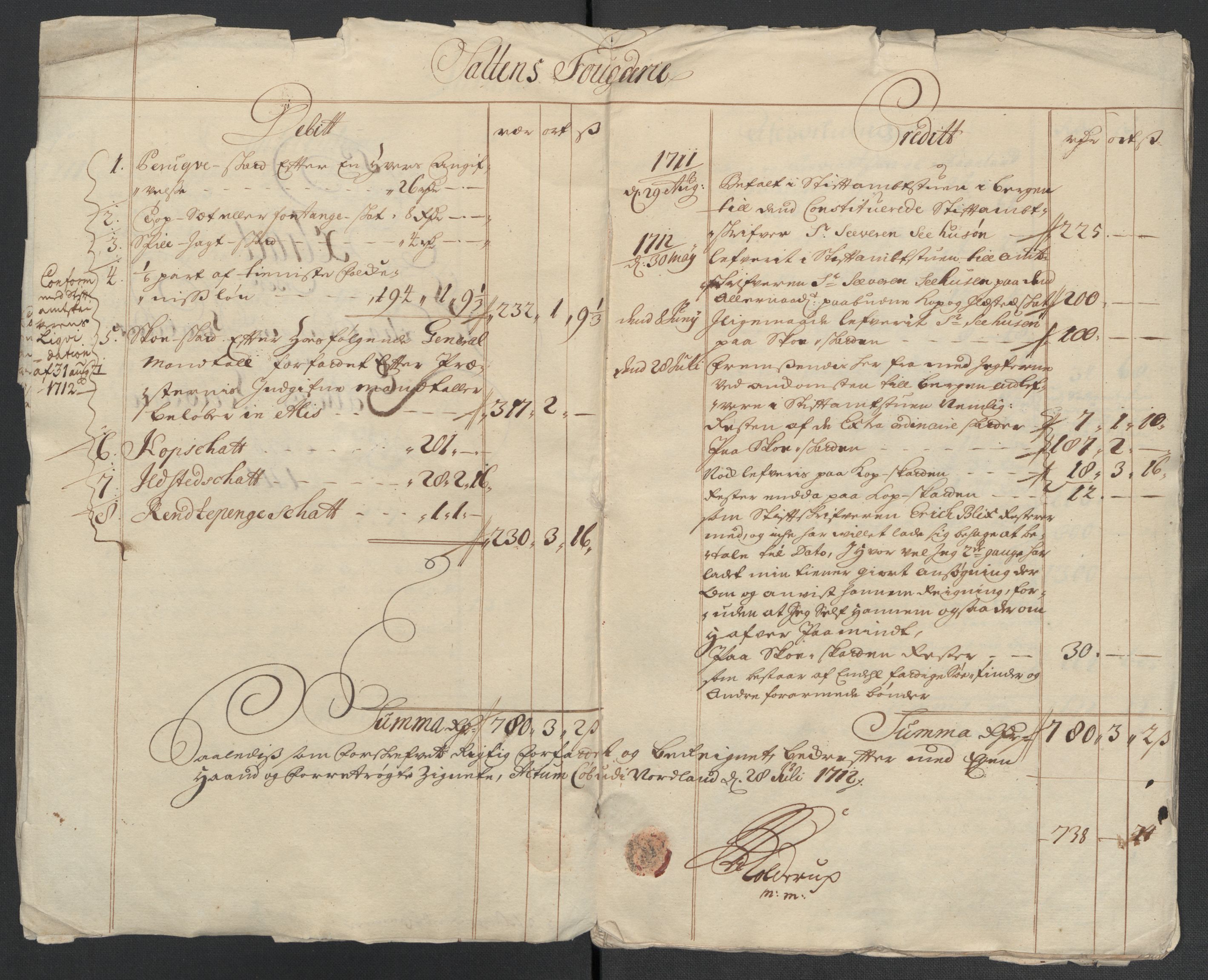 Rentekammeret inntil 1814, Reviderte regnskaper, Fogderegnskap, AV/RA-EA-4092/R66/L4582: Fogderegnskap Salten, 1711-1712, p. 8