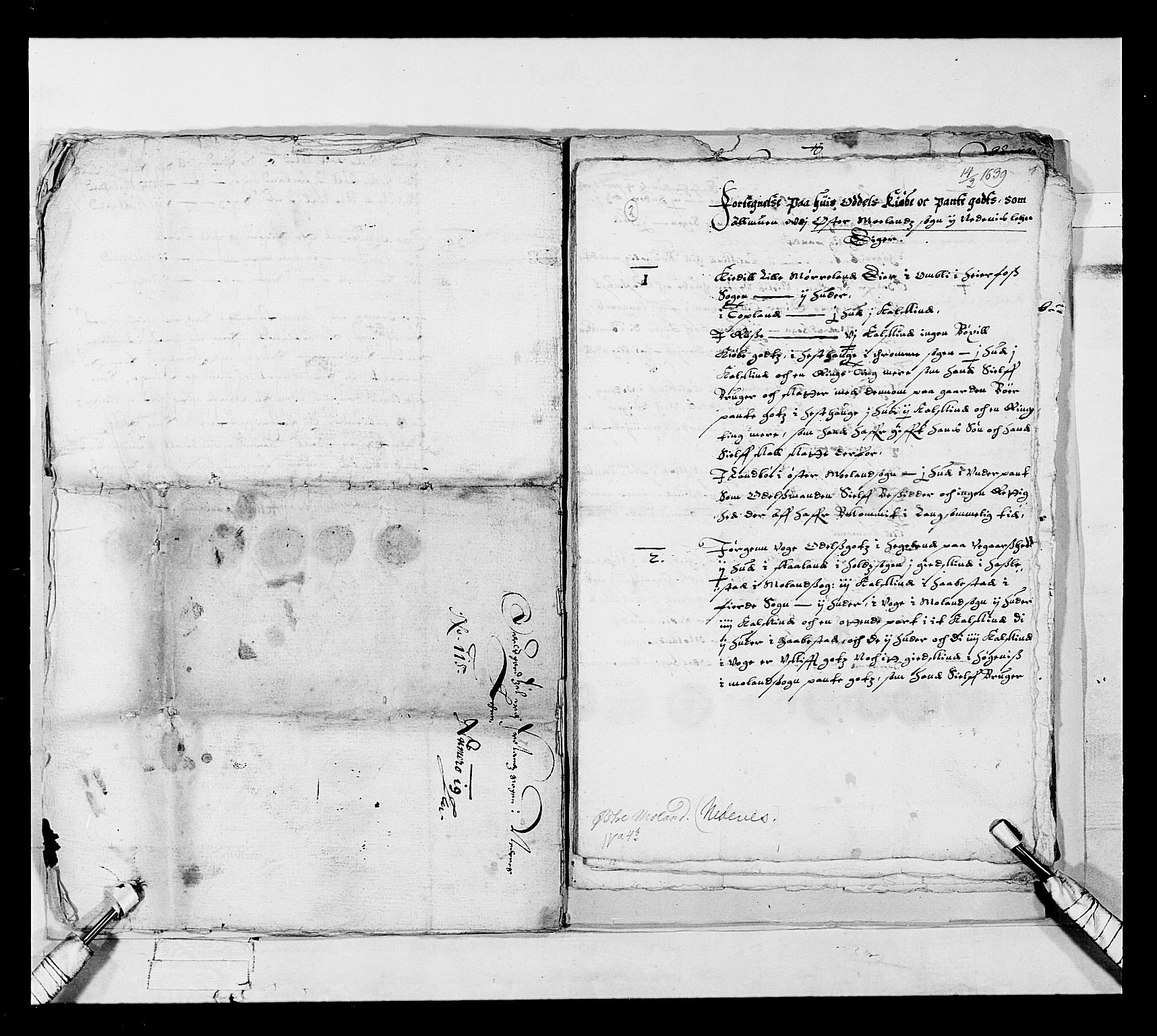 Stattholderembetet 1572-1771, RA/EA-2870/Ek/L0018/0002: Jordebøker 1633-1658: / Odelsjordebøker for en del av Nedenes len, 1639, p. 6