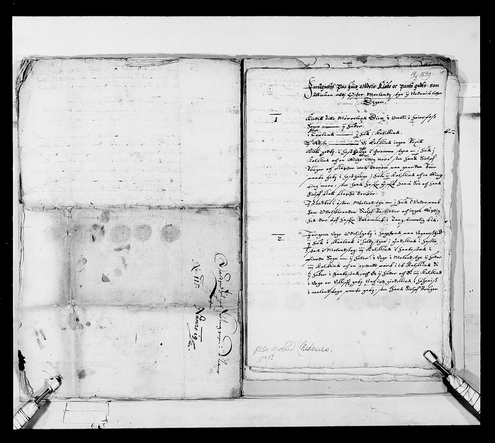 Stattholderembetet 1572-1771, AV/RA-EA-2870/Ek/L0018/0002: Jordebøker 1633-1658: / Odelsjordebøker for en del av Nedenes len, 1639, p. 6