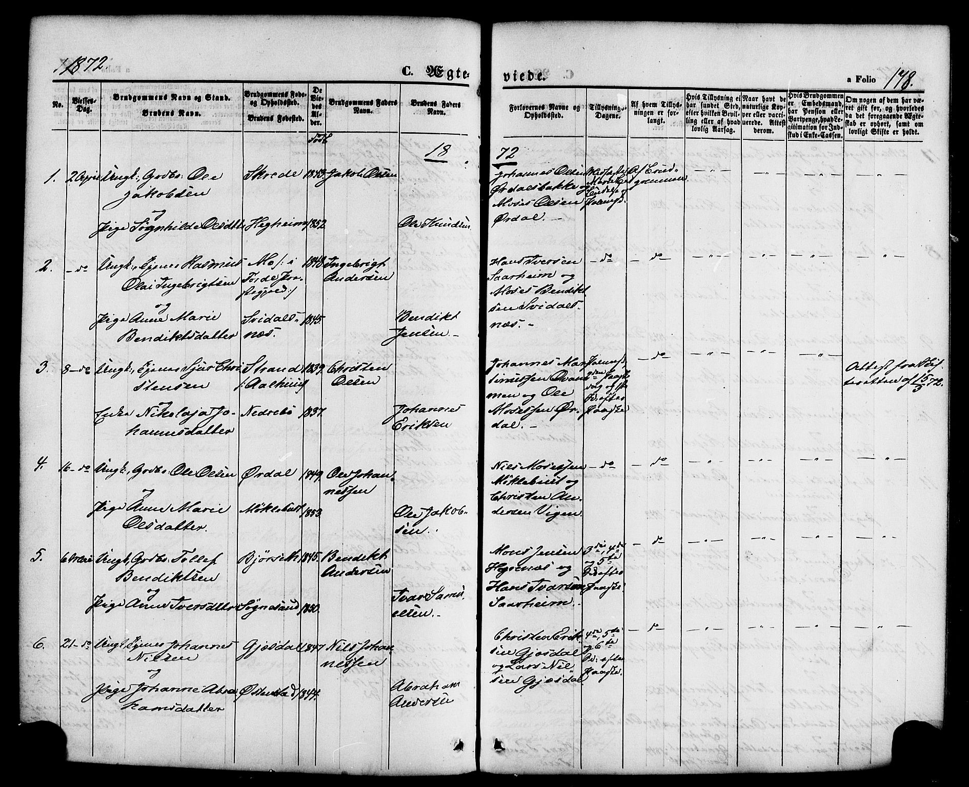 Jølster sokneprestembete, AV/SAB-A-80701/H/Haa/Haaa/L0011: Parish register (official) no. A 11, 1866-1881, p. 178