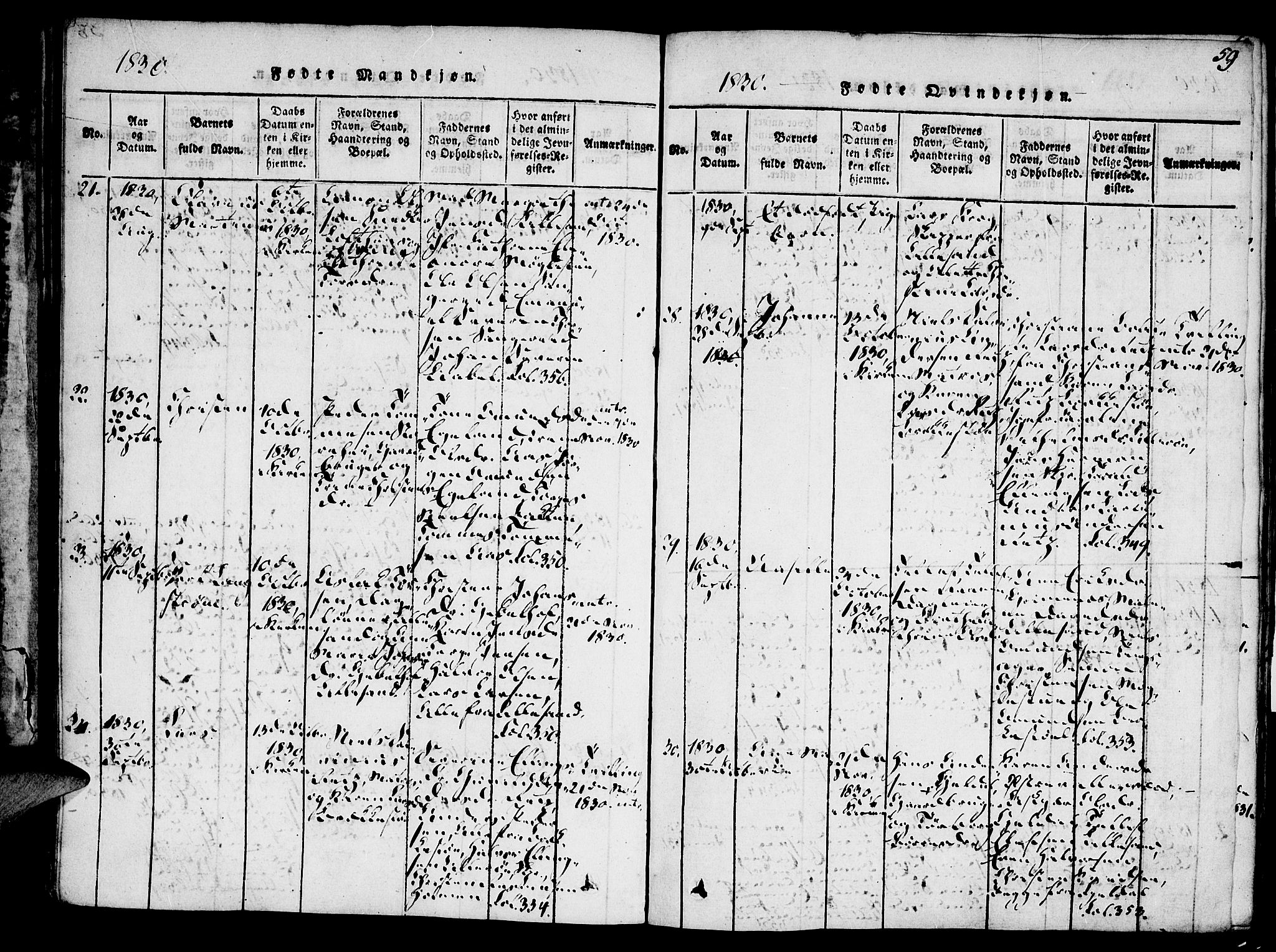 Vestre Moland sokneprestkontor, AV/SAK-1111-0046/F/Fa/Fab/L0003: Parish register (official) no. A 3, 1816-1843, p. 59