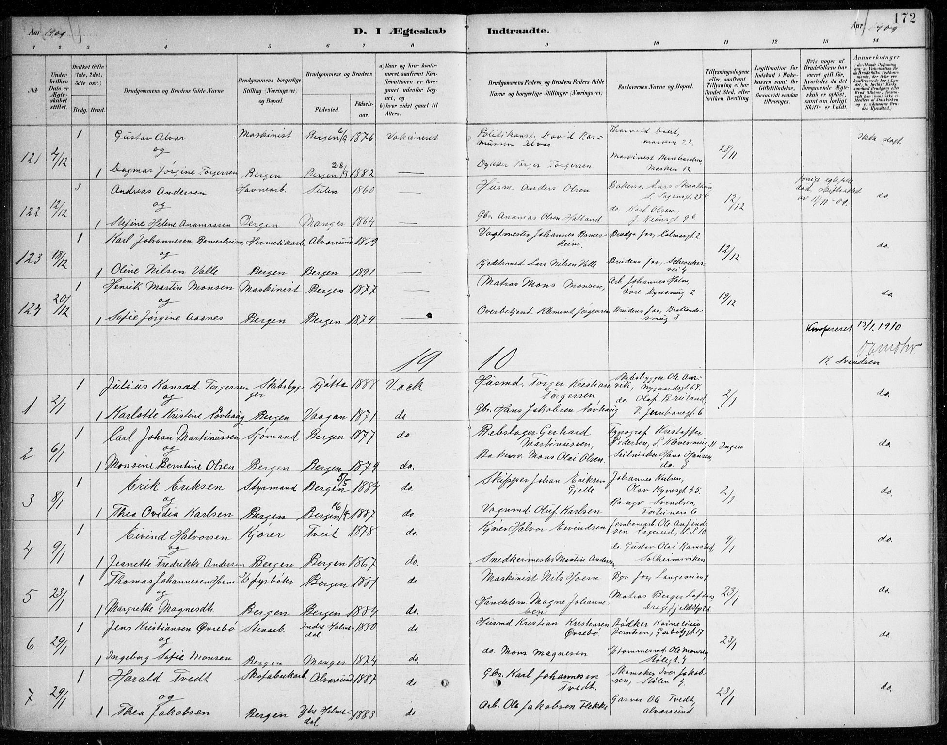 Johanneskirken sokneprestembete, SAB/A-76001/H/Haa/L0012: Parish register (official) no. D 1, 1885-1912, p. 172
