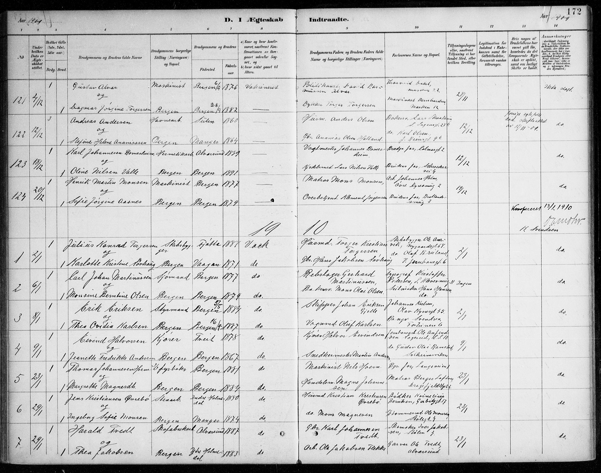 Johanneskirken sokneprestembete, AV/SAB-A-76001/H/Haa/L0012: Parish register (official) no. D 1, 1885-1912, p. 172