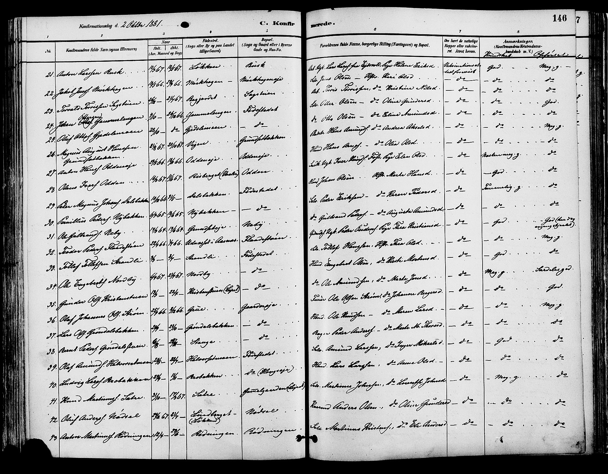 Elverum prestekontor, AV/SAH-PREST-044/H/Ha/Haa/L0013: Parish register (official) no. 13, 1880-1890, p. 146