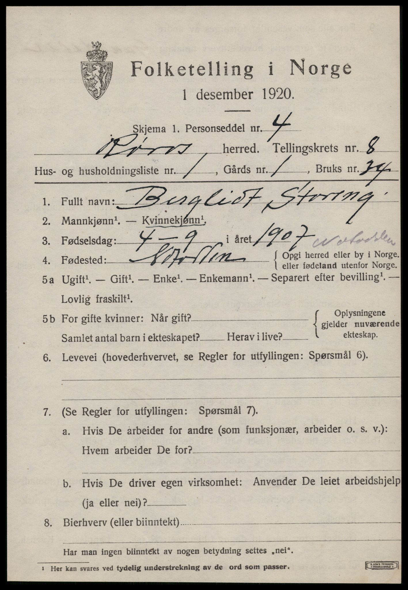 SAT, 1920 census for Røros, 1920, p. 7362