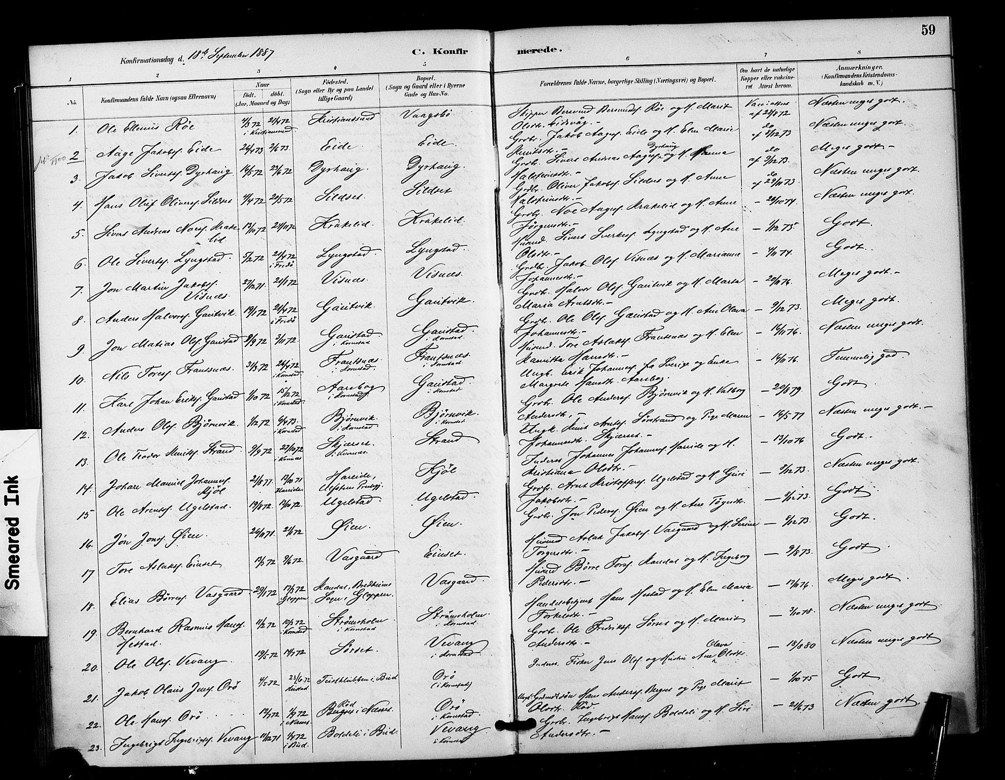 Ministerialprotokoller, klokkerbøker og fødselsregistre - Møre og Romsdal, AV/SAT-A-1454/571/L0836: Parish register (official) no. 571A01, 1884-1899, p. 59