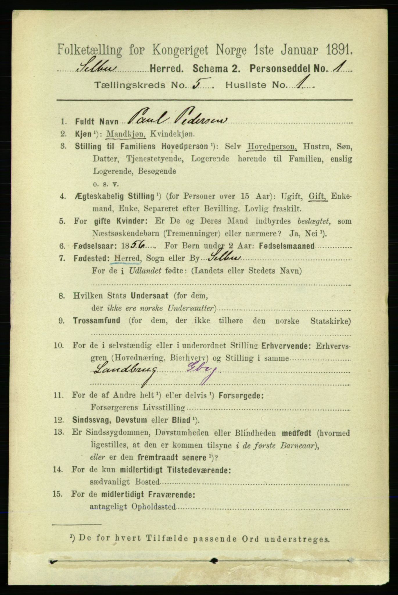 RA, 1891 census for 1664 Selbu, 1891, p. 1707