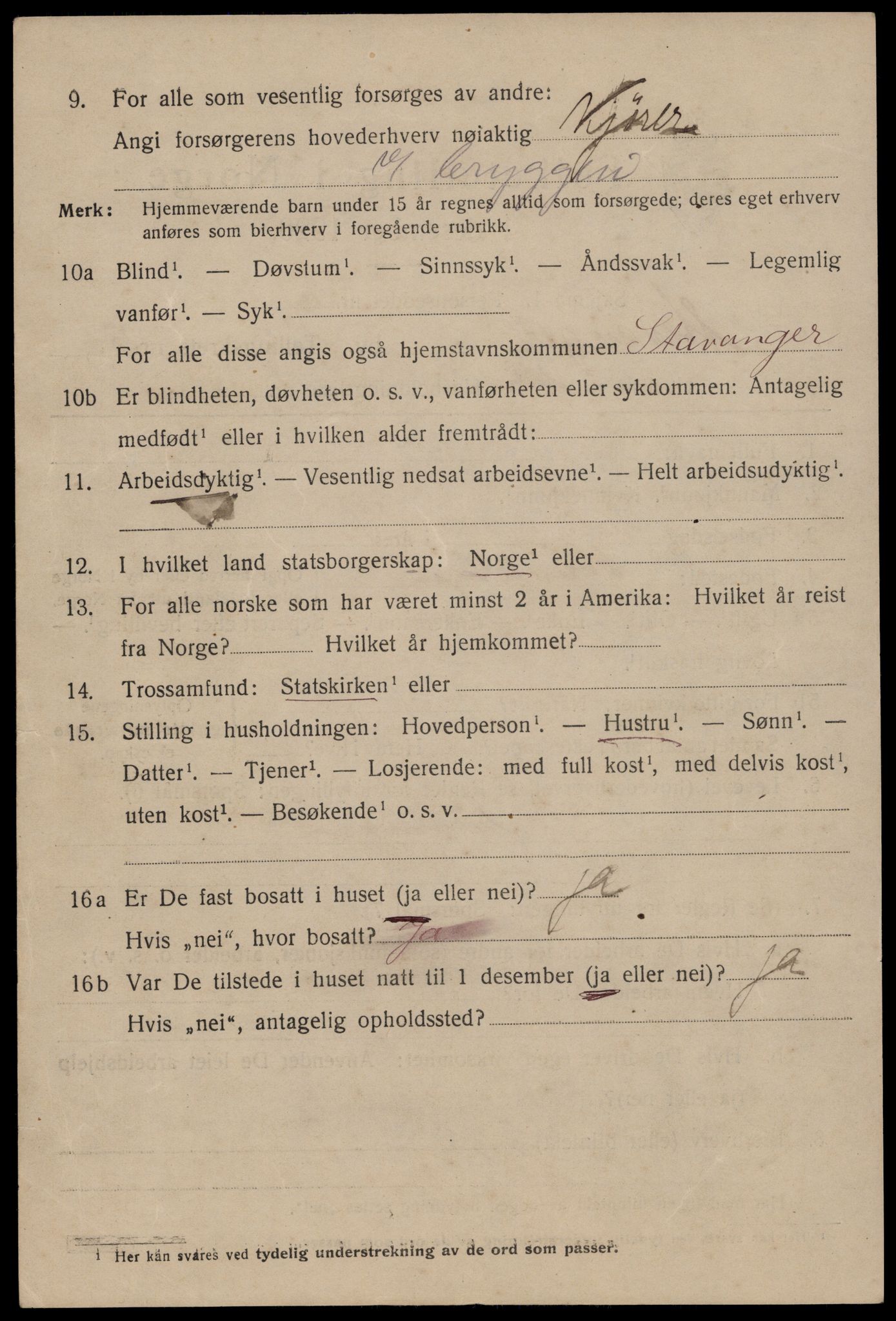 SAST, 1920 census for Stavanger, 1920, p. 42181