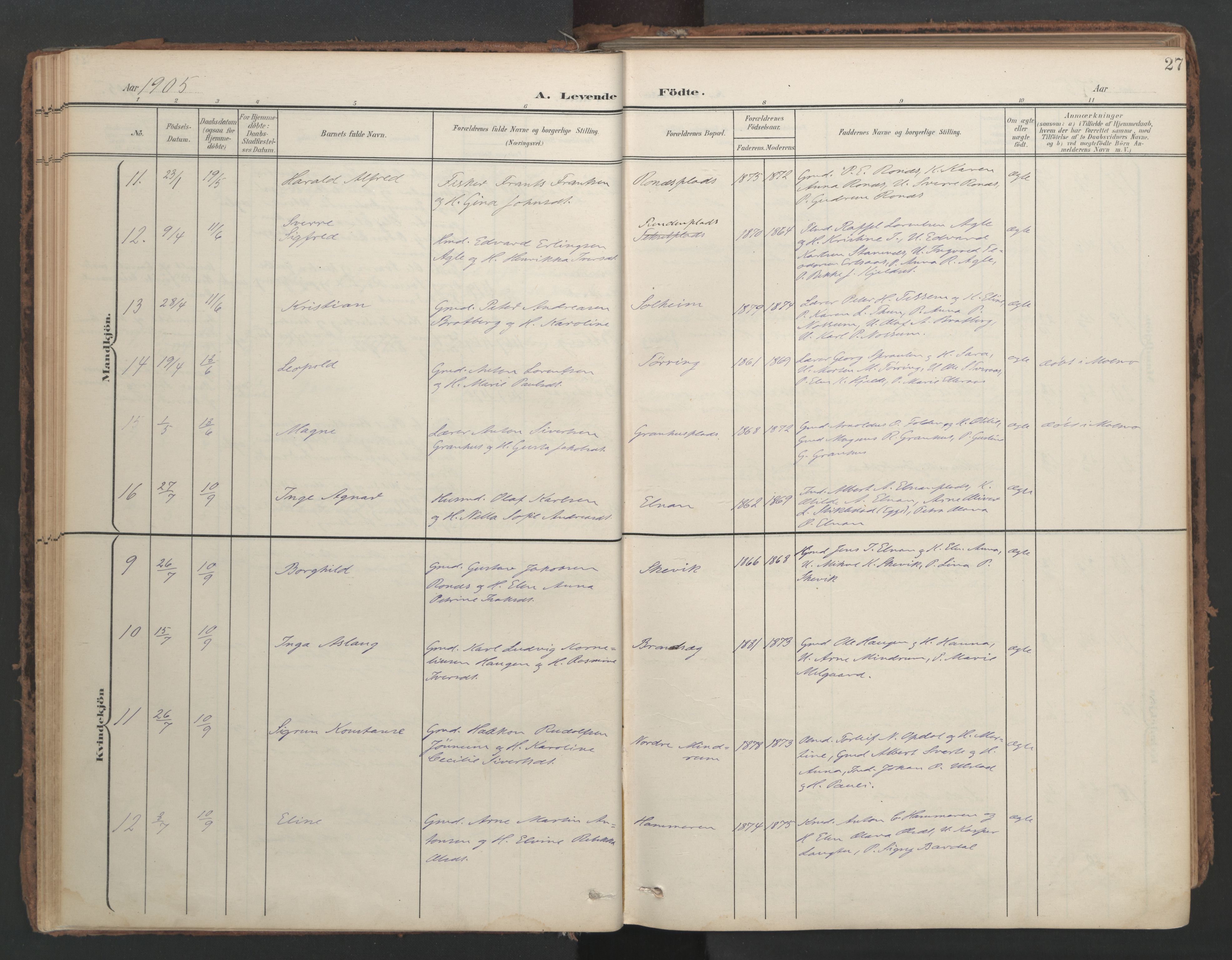 Ministerialprotokoller, klokkerbøker og fødselsregistre - Nord-Trøndelag, SAT/A-1458/741/L0397: Parish register (official) no. 741A11, 1901-1911, p. 27
